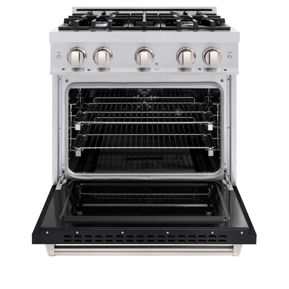 ZLINE 30 Inch 4.2 cu. ft. Stainless Steel Dual Fuel Range - 4 Burner Gas Cooktop & Electric Convection Oven with Black Matte Door (CDR BLM 30) - Perfect for Modern Kitchens & Professional Cooking