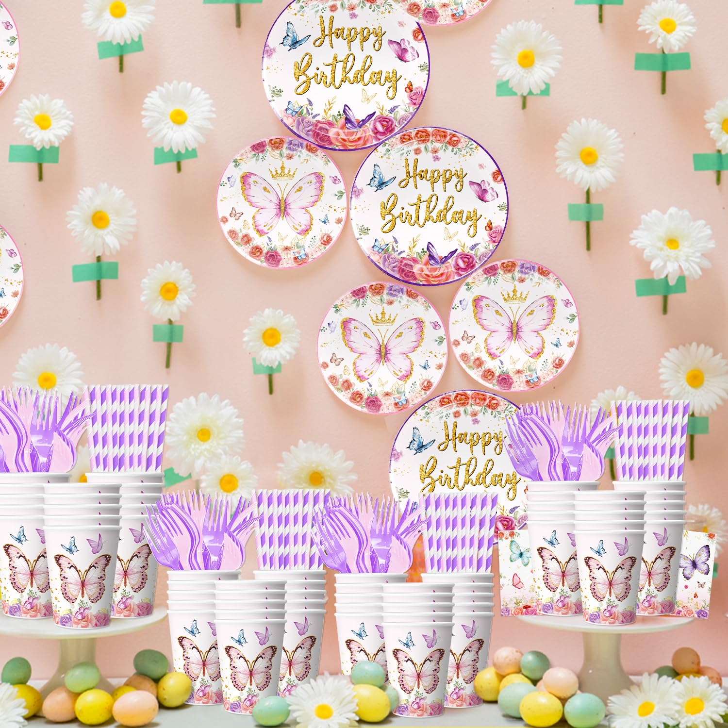 164-Piece Butterfly Birthday Party Tableware Set - Baby Shower Decorations, Butterfly-Themed Plates, Cups & Napkins for Girls Birthday Party & Baby Shower Decor - Perfect for Birthday Celebrations, Baby Showers & Themed Parties