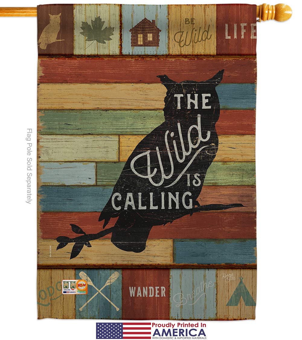 Rustic Lodge House Flag - Moose Wildlife Decor for Cabin & Yard