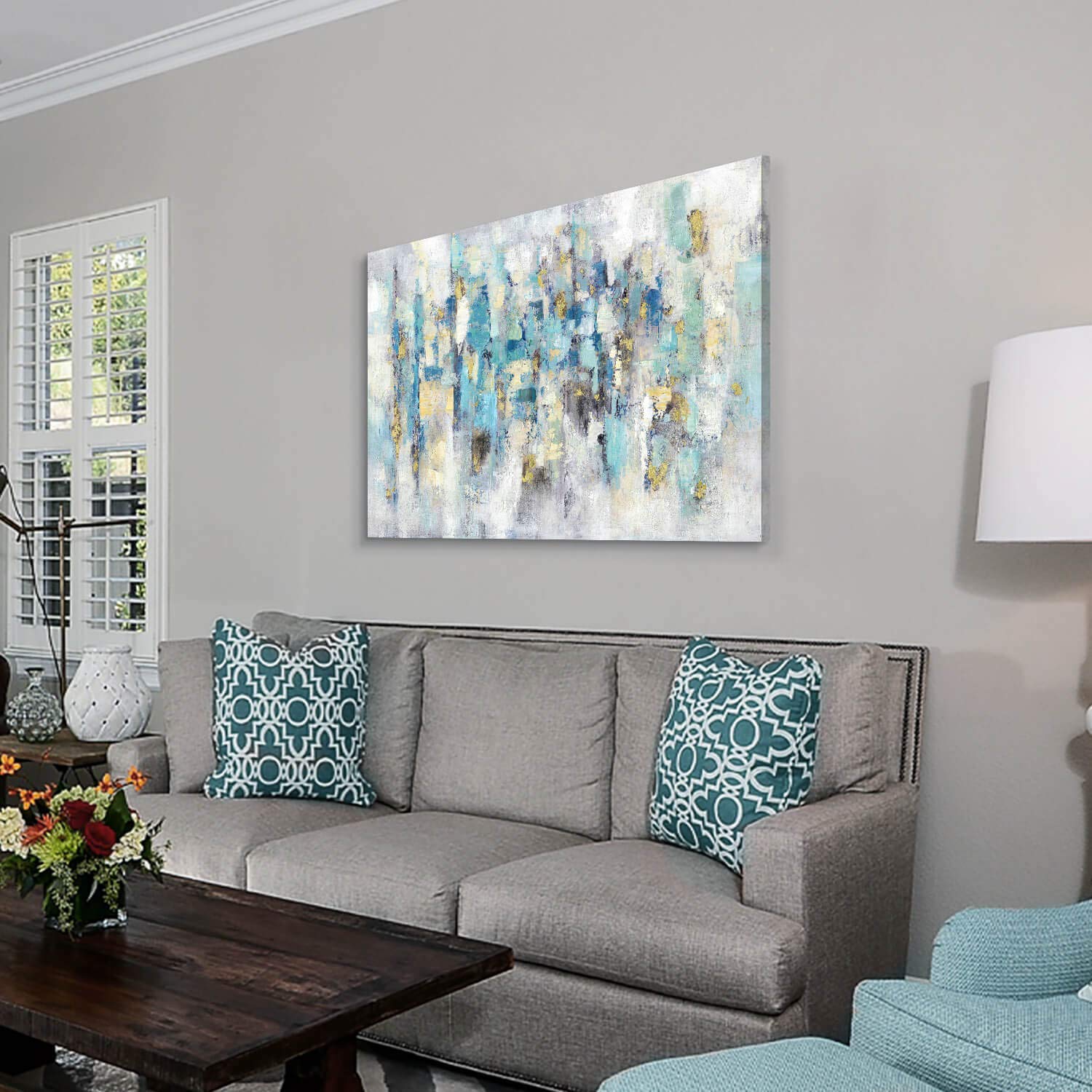 Abstract Modern Blue Canvas Wall Art Painting - Large 45x30 Inch Home & Office Decor for Living Room, Bedroom, Dining Area - Premium Stretched Ready to Hang Artwork (Multiple Sizes Available)