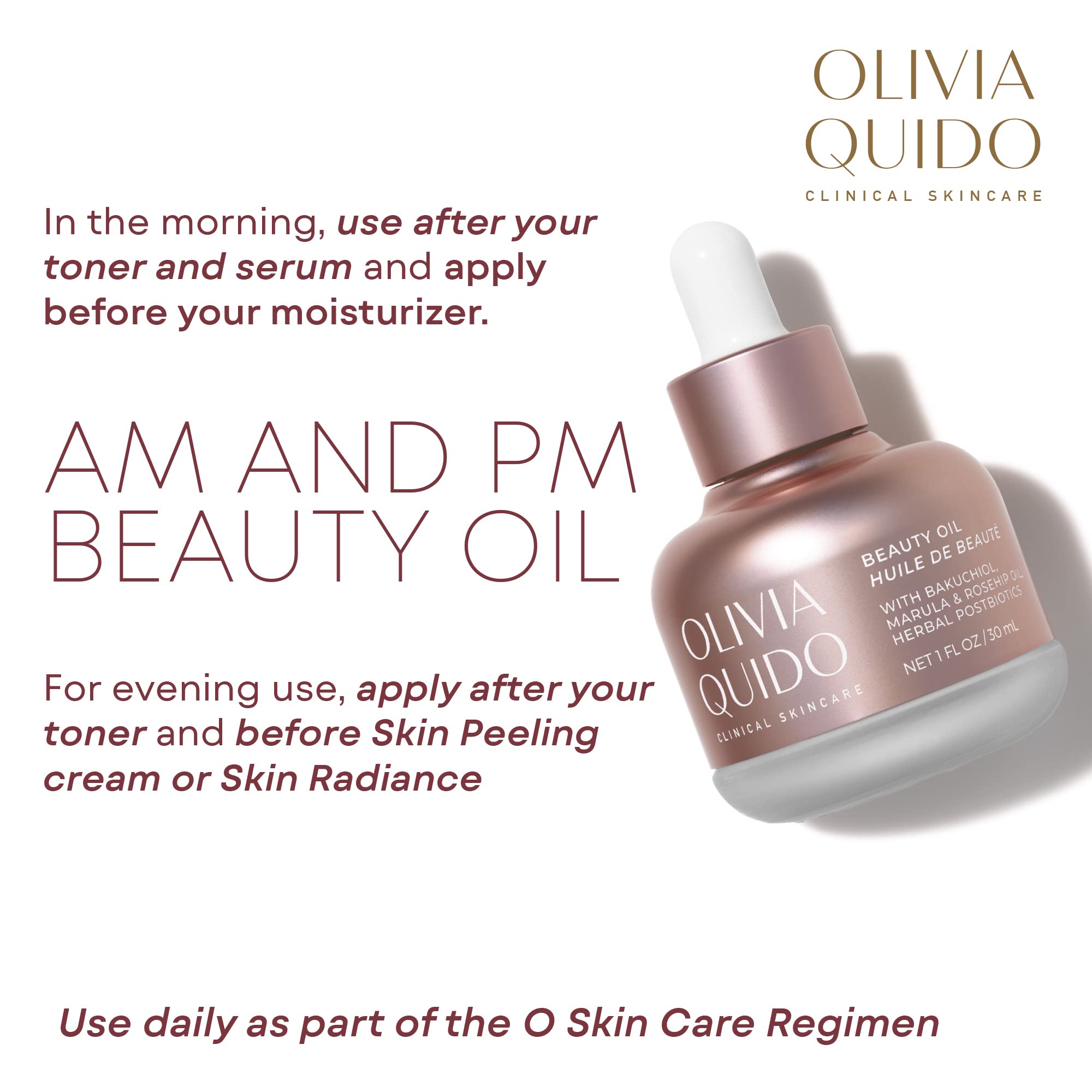 OLIVIA QUIDO Clinical Skin Care Beauty Oil with Bakuchiol, Marula & Rose Hip Oil - Brightening, Repairing & Anti-Aging Serum | Nourishing Hydrating Facial Oil for Acne Prevention | Perfect for Night Routine & Dry Skin Care