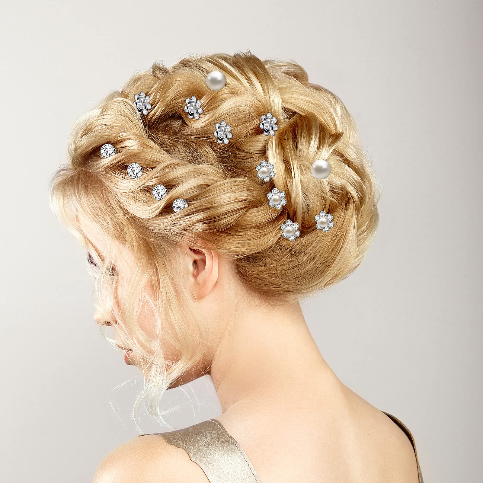 MTLEE 40 Pcs Pearl & Rhinestone U-Shaped Hair Pins for Wedding Bridesmaid Hair Accessories - Elegant Bobby Pins for Bridal Updos, Prom, and Special Occasions
