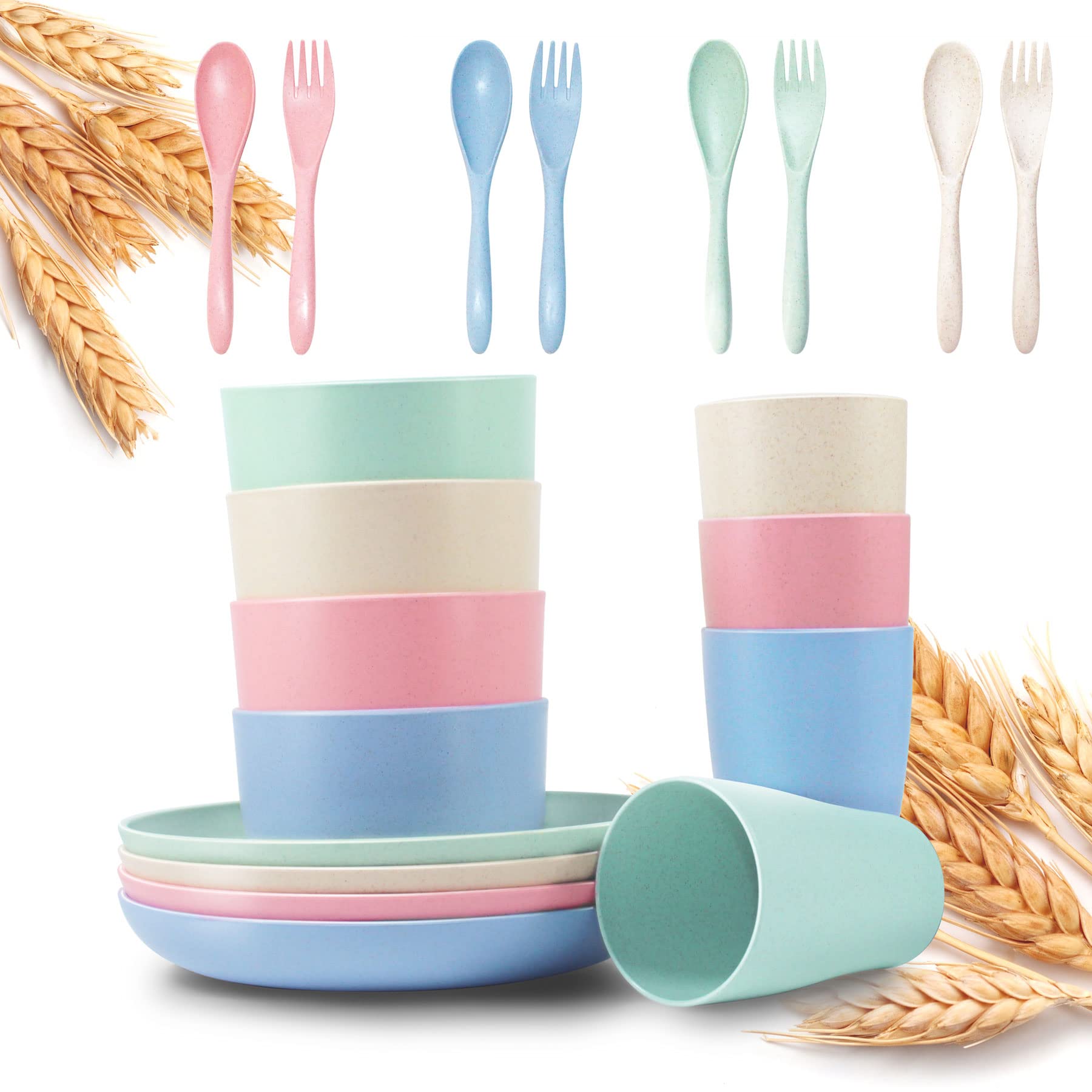 Eco-Friendly 20-Piece Wheat Straw Dinnerware Set - Reusable Plastic Plates, Bowls & Cups for Camping, Picnics & Everyday Use | Lightweight, Unbreakable & BPA-Free Kitchenware by TIMDAM