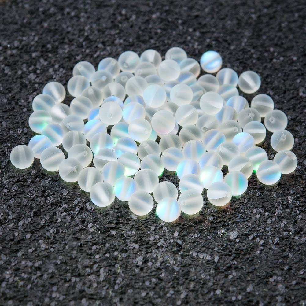 HOULIFE 100PCS 6mm Aurora Crystal Glass Beads - Frosted Mystic Mermaid Round Loose Beads for Jewelry Making, DIY Necklace Bracelet Earrings Craft Supplies (White, 6mm) - Perfect for Wedding, Party & Gift Jewelry Designs