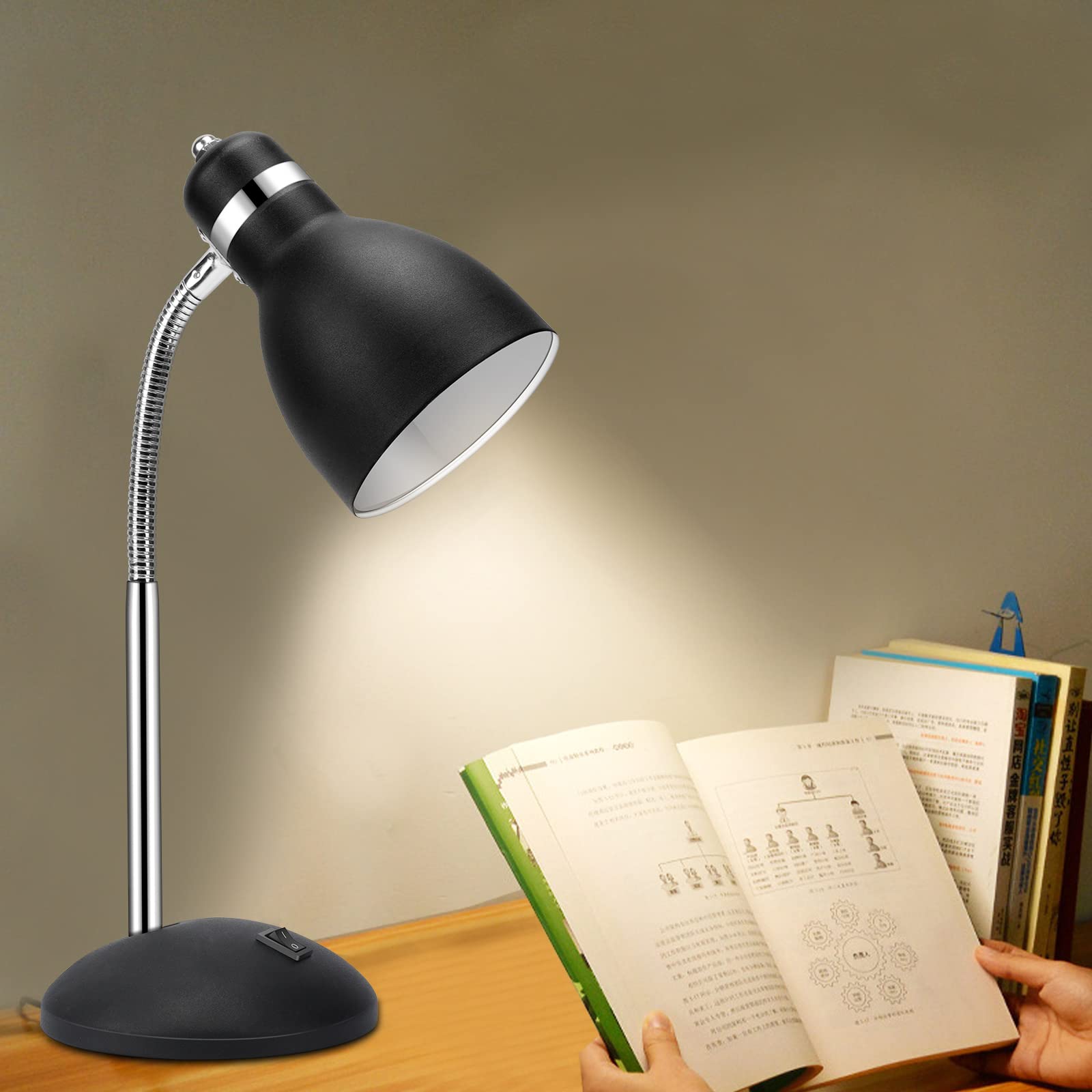 LINNMON Adjustable Gooseneck Desk Lamp with ON/Off Switch - Flexible Study Lamp for Dorm Room, Bedroom, Office & Classroom - Perfect for Reading, Studying & Nightstand Use