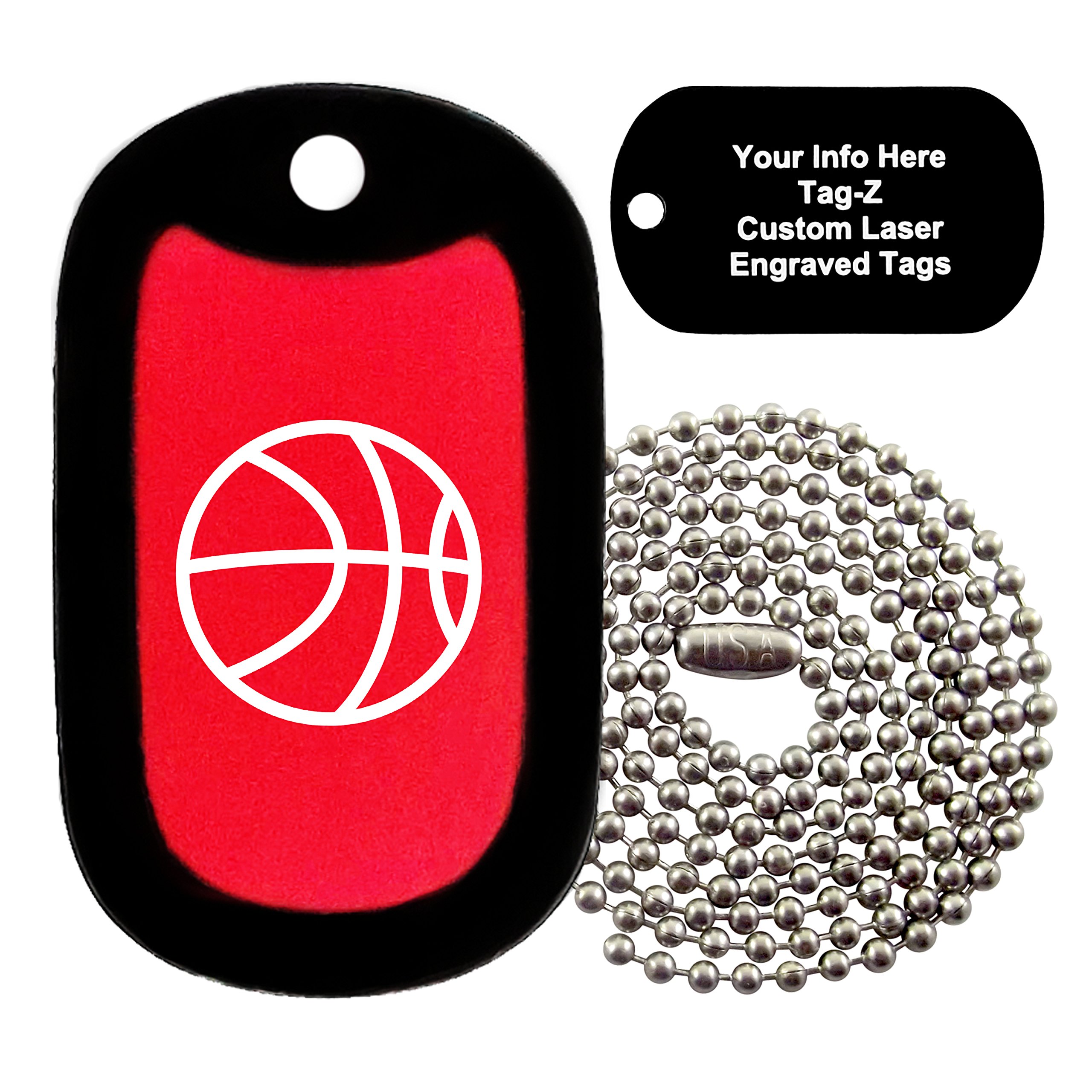 Custom Engraved Military Dog Tags - Personalized Basketball Design Dog Tag Necklace in Red - Perfect for Sports Fans, Military Enthusiasts & Unique Gifts