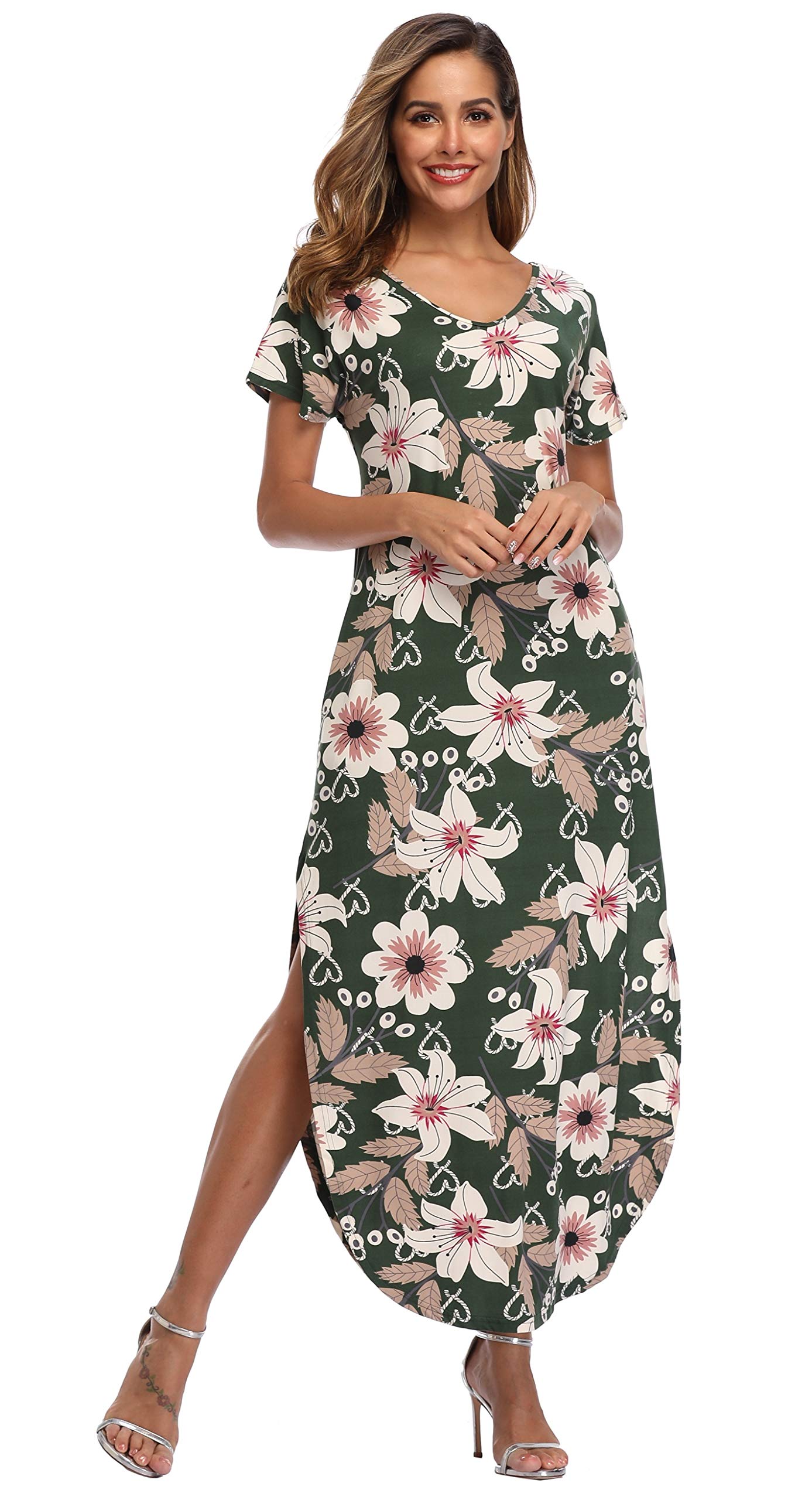 Floral Print Women's Maxi Dress - Long Casual Summer Beach Party Dress with Pockets | Perfect for Vacations, Weddings & Outdoor Events