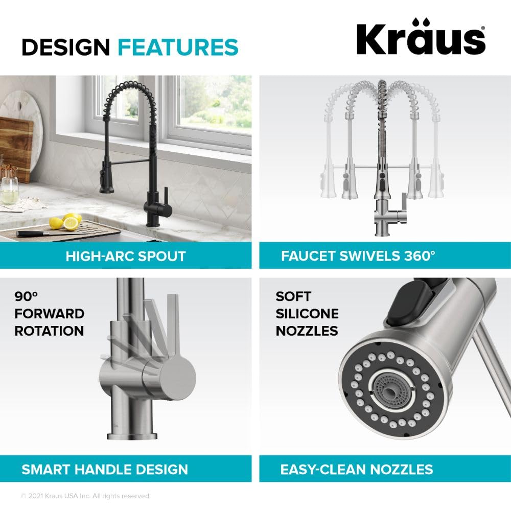 KRAUS Britt 2-in-1 Commercial Style Pull-Down Single Handle Water Filter Kitchen Faucet with Reverse Osmosis System - Matte Black (KFF-1691MB) - Perfect for Modern Kitchens & Water Purification