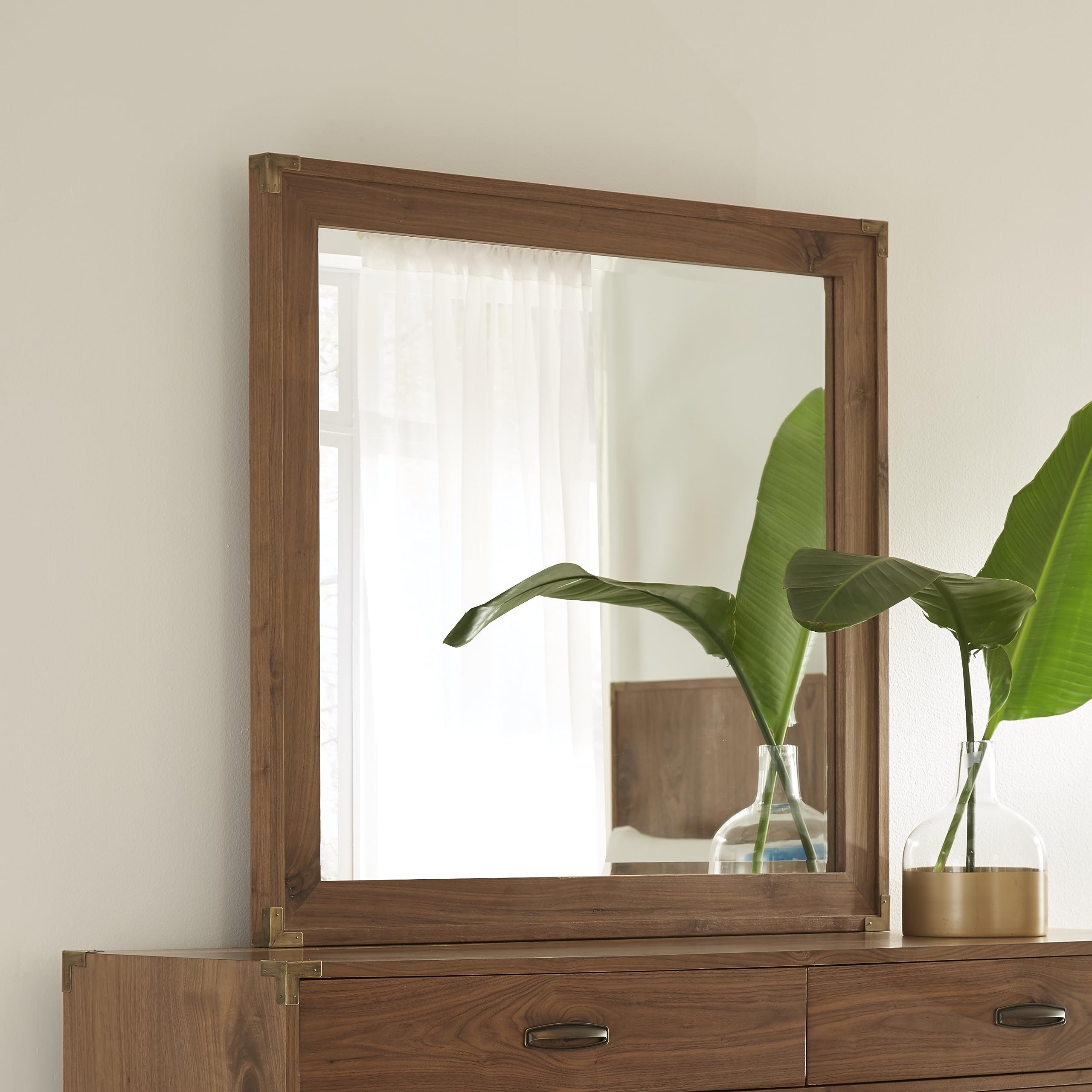 Modus Furniture Adler Mirror in Natural Walnut - Elegant Wall Mirror for Living Room, Bedroom & Entryway Decor