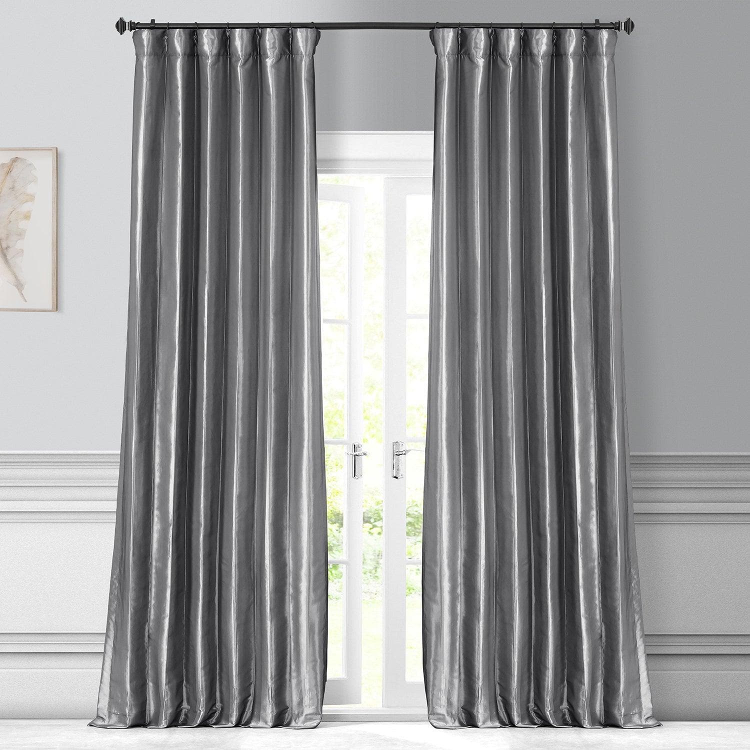 Premium Platinum Solid Faux Silk Taffeta Blackout Curtains for Bedroom & Living Room - Light Blocking Thermal Insulated Window Drapes for Home Decor & Privacy