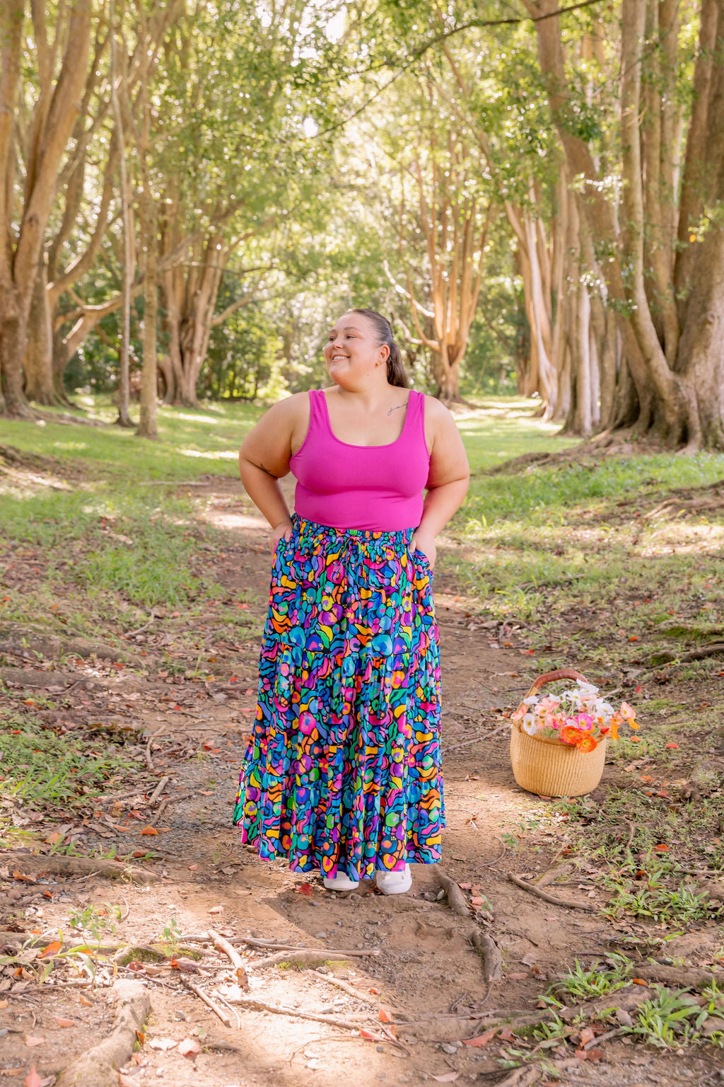 Kasey Rainbow African Print Carrie Skirt - Stylish Floral Midi Skirt for Women, Perfect for Summer Outfits, Beach Vacations & Boho Fashion