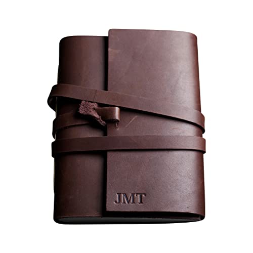 Ox & Pine Personalized Wrapped Leather Journal - Full Grain Leather Notebook or Sketchbook - Dark Brown 5x7 Lined Paper - Perfect for Writing, Drawing & Gift Giving