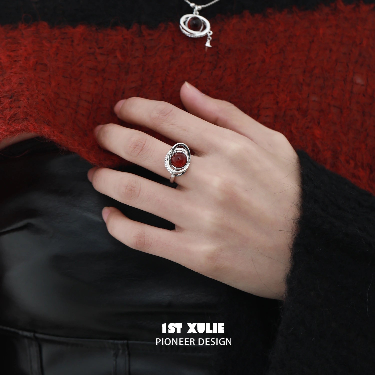 Red Nebula S925 Sterling Silver Stud Open End Ring™ - Dainty Boho Jewelry for Women, Trendy Minimalist Stackable Rings for Everyday Wear, Perfect Gift for Her