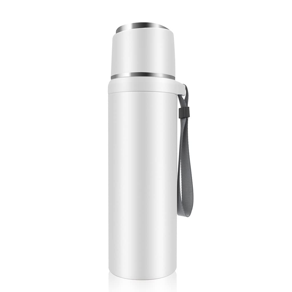 Premium Stainless Steel Vacuum Insulated Thermos Flask - 500ml Portable Hot & Cold Water Bottle with Carry Rope for Outdoor, Camping, Hiking, Travel, Office, and Gym - B Color (Silver)