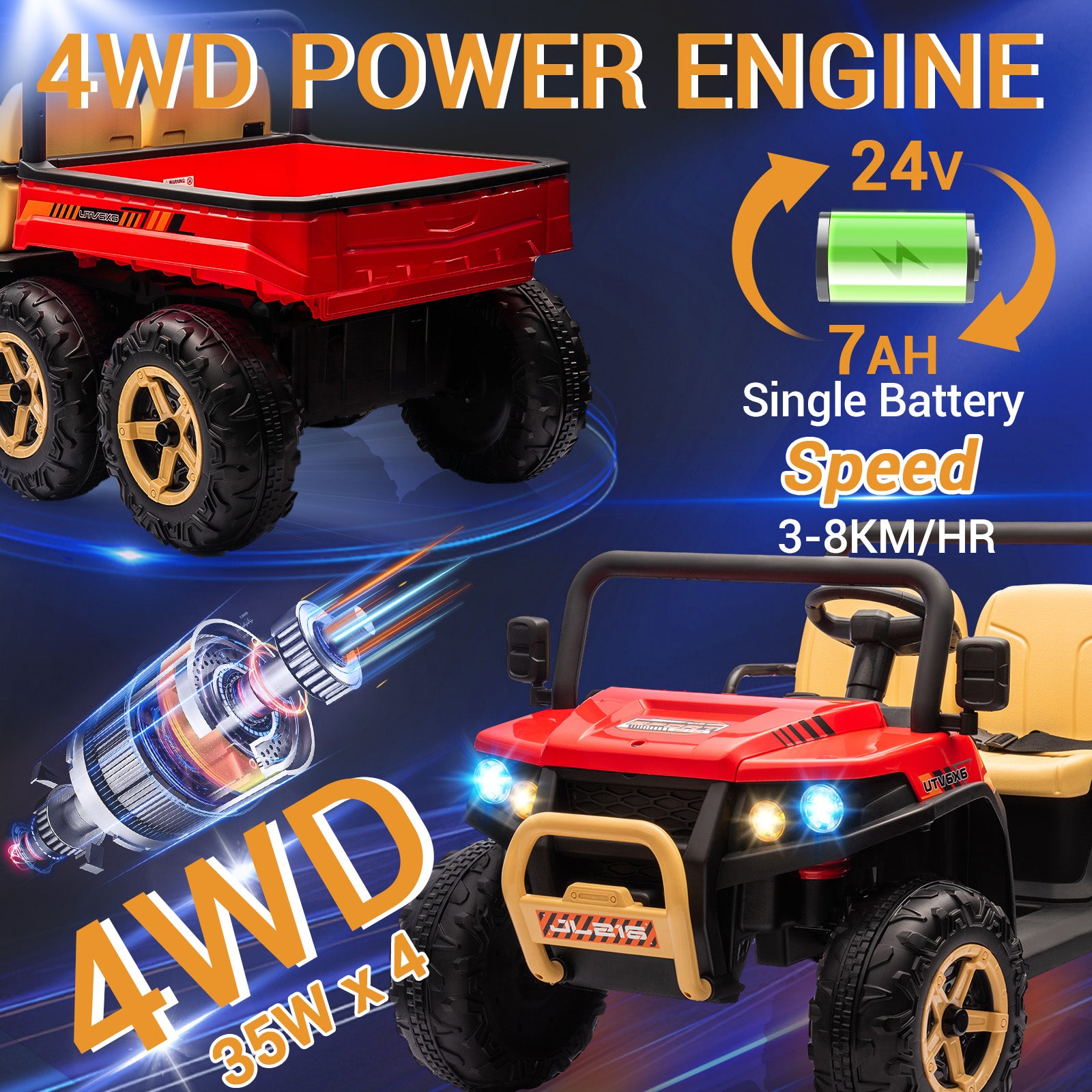 GARVEE 24V 2-Seater Kids Ride On Dump Truck - 6X6 Electric UTV with Remote Control, Battery Powered 6-Wheeler for Boys & Girls Ages 3+ (Black & Red) | Perfect for Outdoor Play, Birthday Gifts & Backyard Adventures