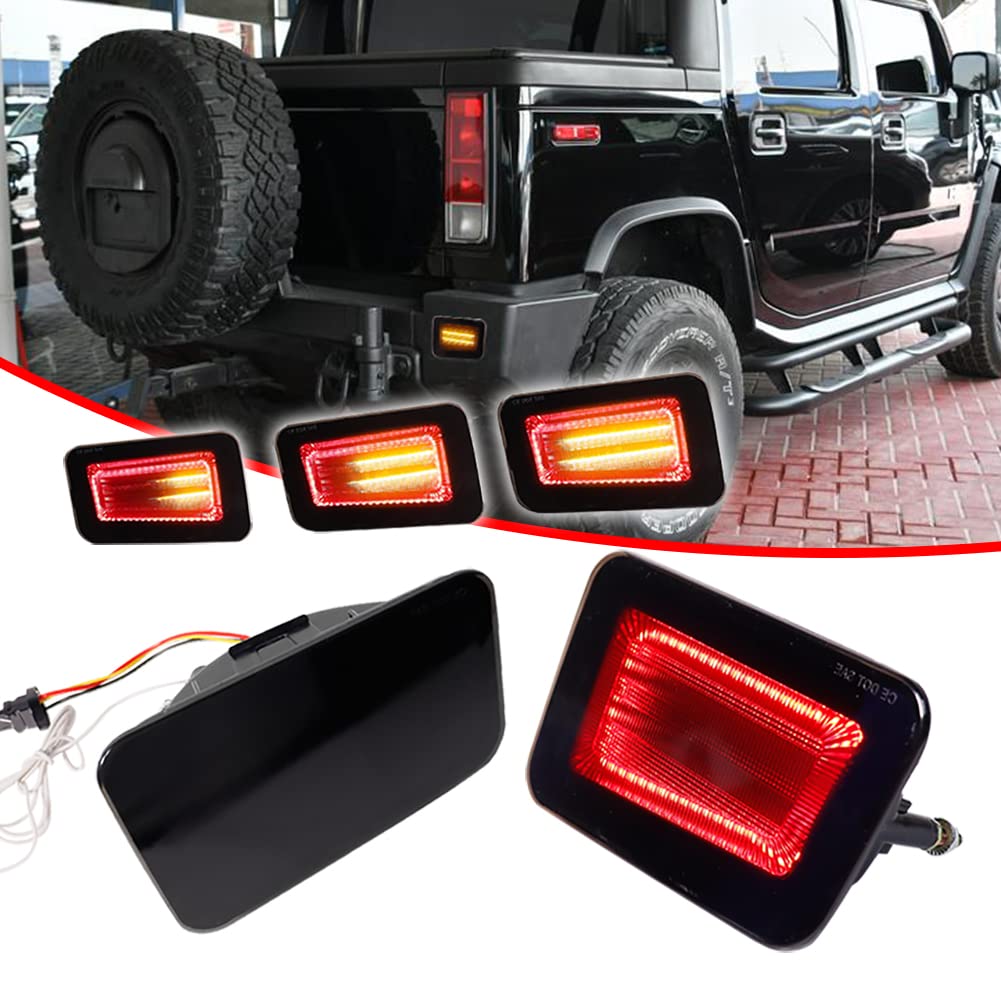 2005-2009 Hummer H2 LED Tail Lights - Smoked Lens 3-in-1 Rear Bumper Reflector with Turn Signal & Brake Light - Compatible for Fog Lamp Replacement - Perfect for Off-Roading & Night Driving Safety