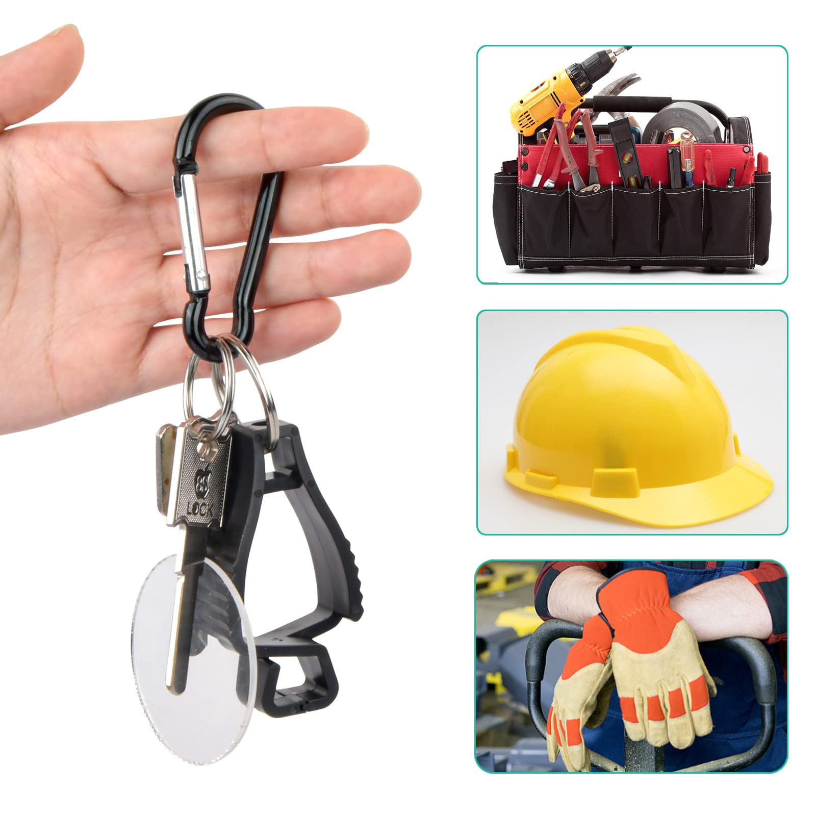 Kioiner 4-Pack Non-Slip Glove Clips - Heavy Duty Black Safety Glove Keepers with Metal Belt Clip for Construction Workers | Secure Gloves, Helmets, Glasses & Tools on Job Sites