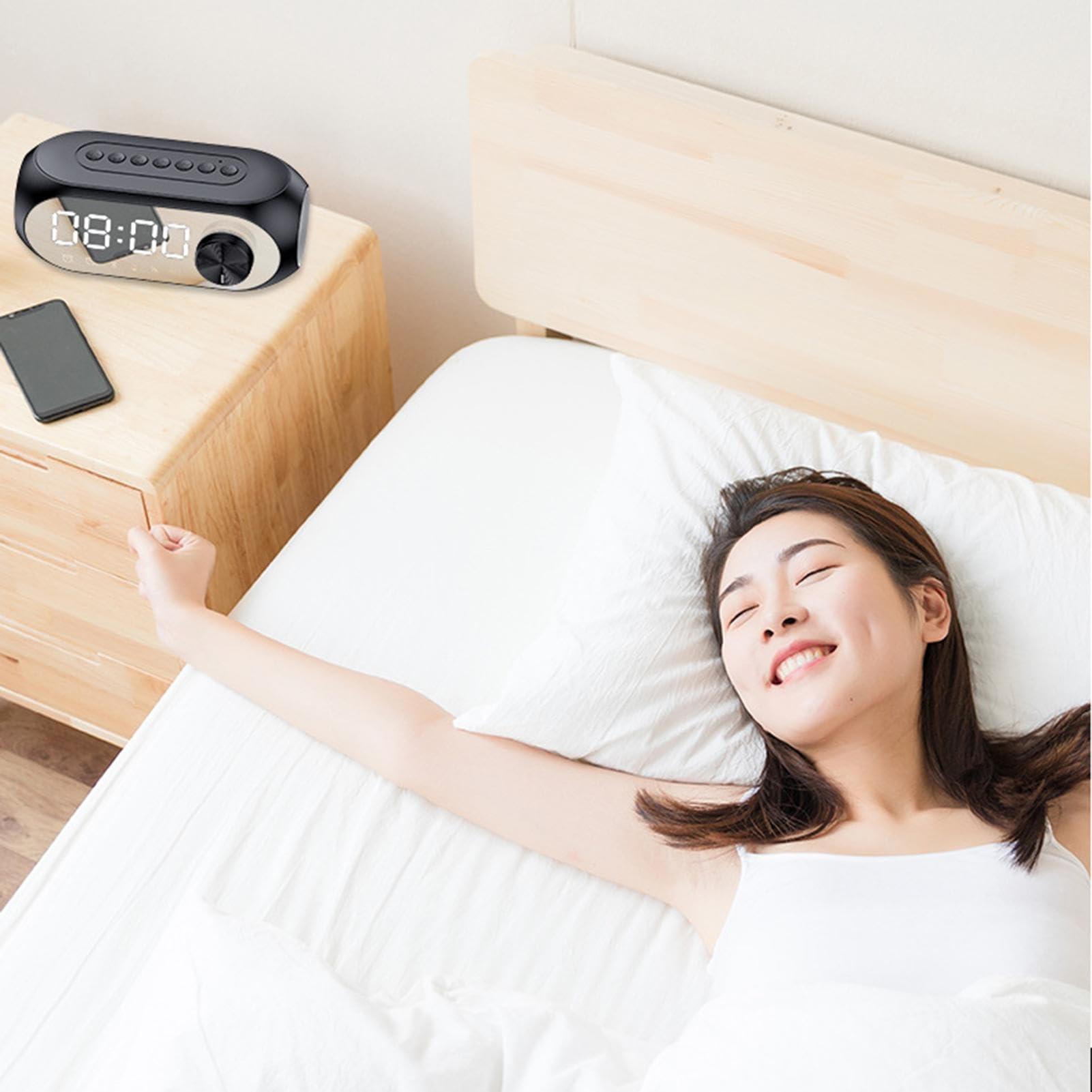 Wireless Speaker Alarm Clock with LED Display - USB Rechargeable Digital Clock & Bluetooth Speaker, Sleep Sound Machine for Bedroom, Office, Travel | Night Light, White Noise Generator for Better Sleep