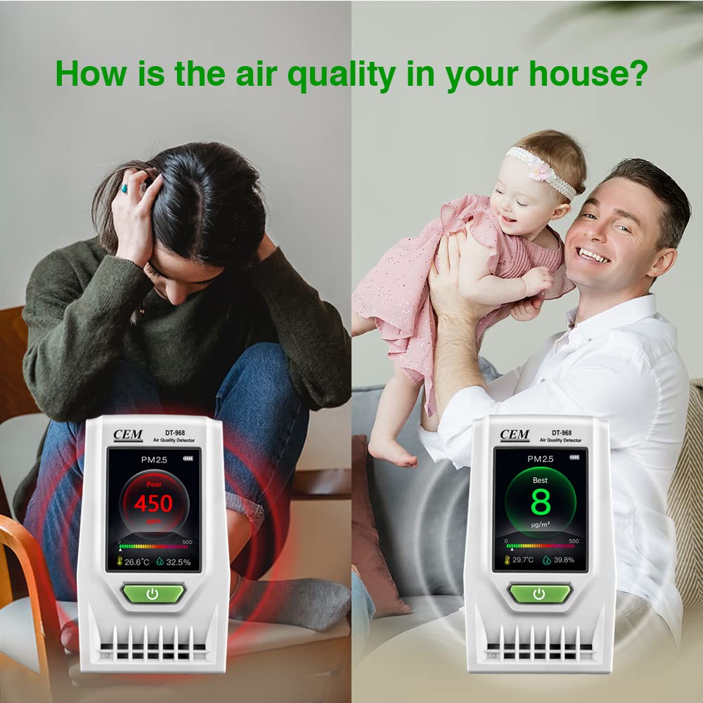 **CEM Air Quality Monitor - Accurate PM2.5 PM10 Detector with Humidity & Temperature Sensor | Real-Time Data & Mean Value Recording | Ideal for Indoor Air Quality Testing, Home, Office & School**