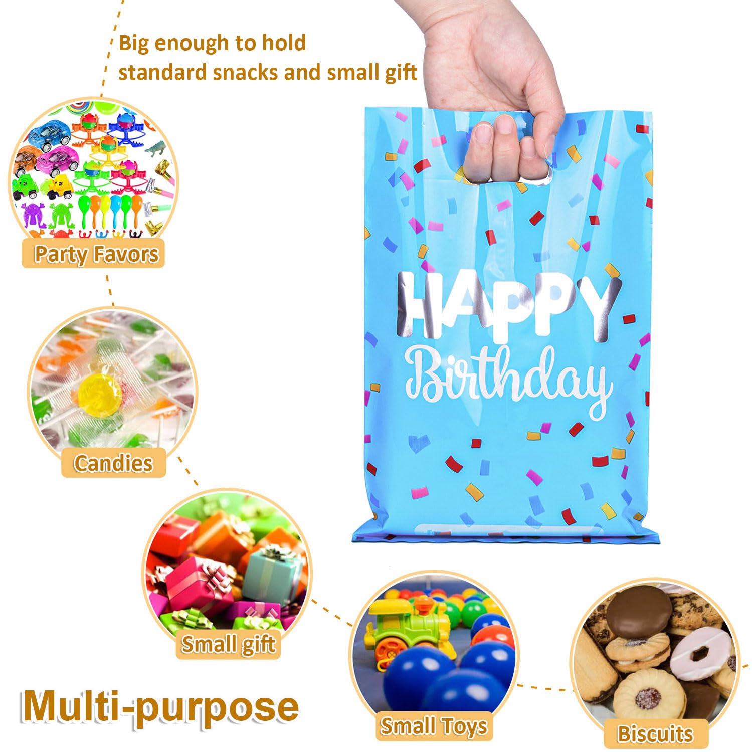 30 Pcs Colorful Party Favor Bags for Kids Birthday - 6.7x9.7 Inch Goodie Gift Bags for Girls & Boys Birthday Party, Baby Shower, Halloween & Christmas Celebrations