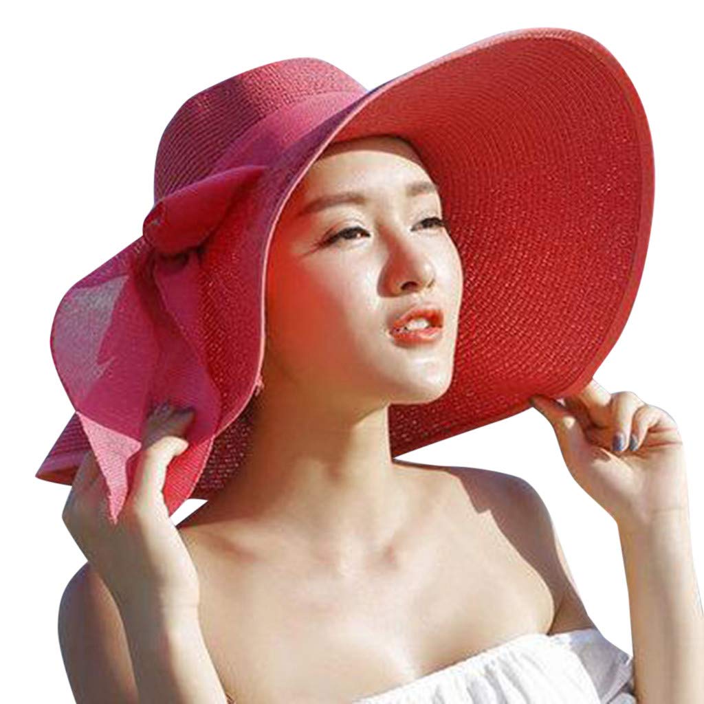 Women's Wide Brim Floppy Beach Hat with Bowknot - Foldable Sun Hat for Outdoor Activities, Travel, and Summer Vacations