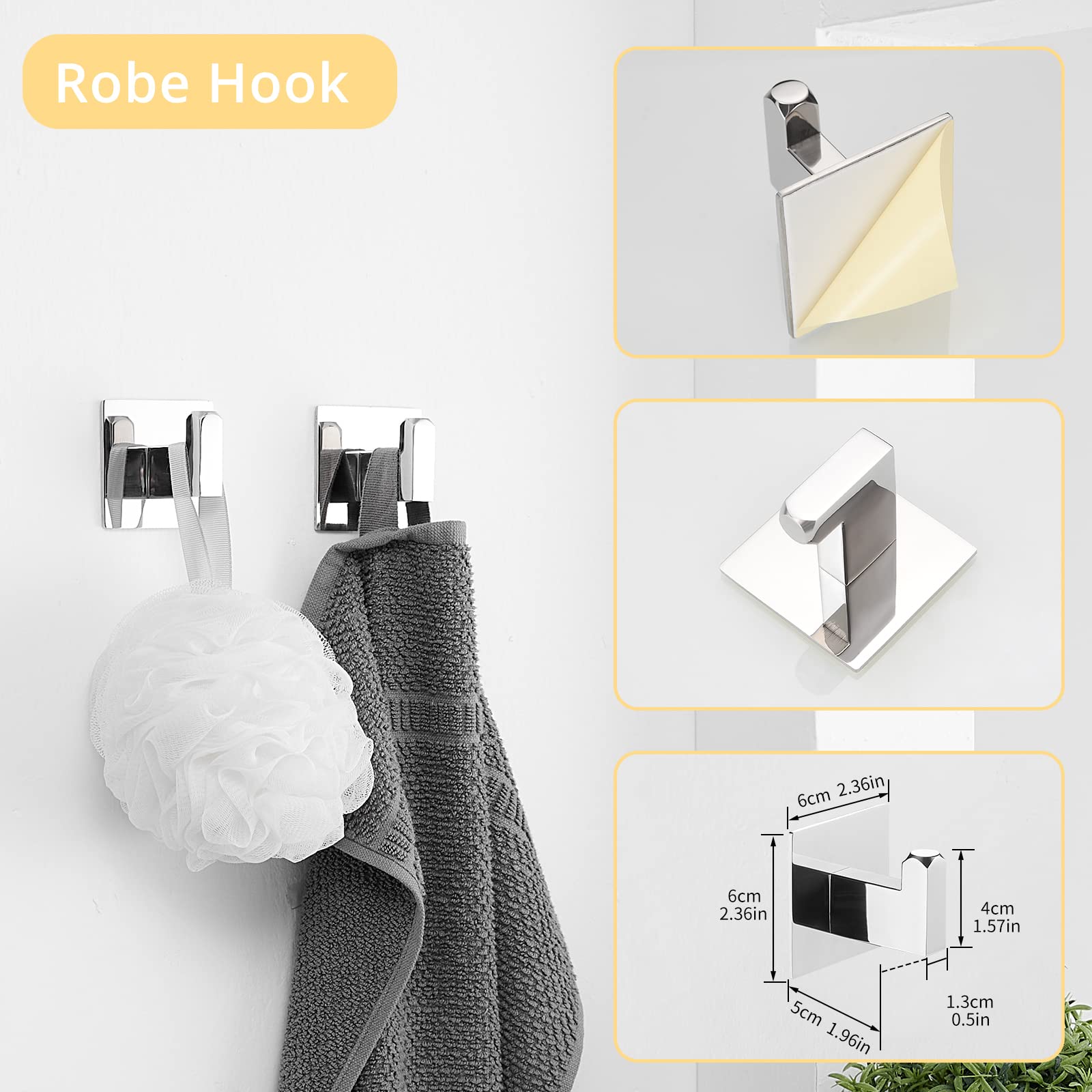 Fapully 23.6-Inch 6-Piece Bathroom Hardware Accessories Set - Stainless Steel Wall Mounted Chrome Towel Bar, Hand Towel Holder, Toilet Paper Holder, Robe Hook, Coat Hook - Modern Bathroom Organization for Home & Hotel Use