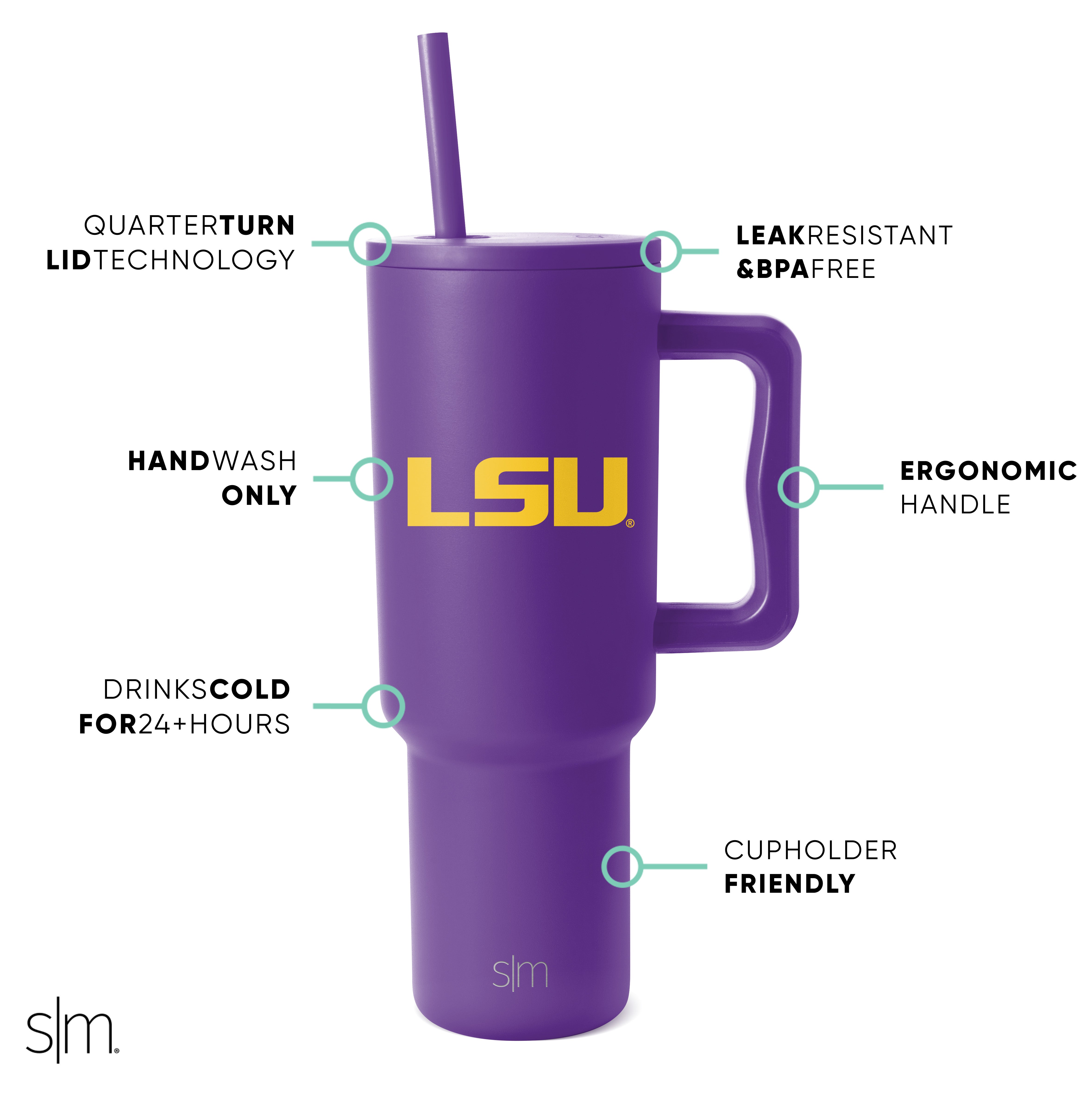 Insulated Stainless Steel Collegiate Trek Tumbler - 20oz Leakproof Travel Mug with Handle for Coffee & Tea - Perfect for College, Office & Outdoor Adventures