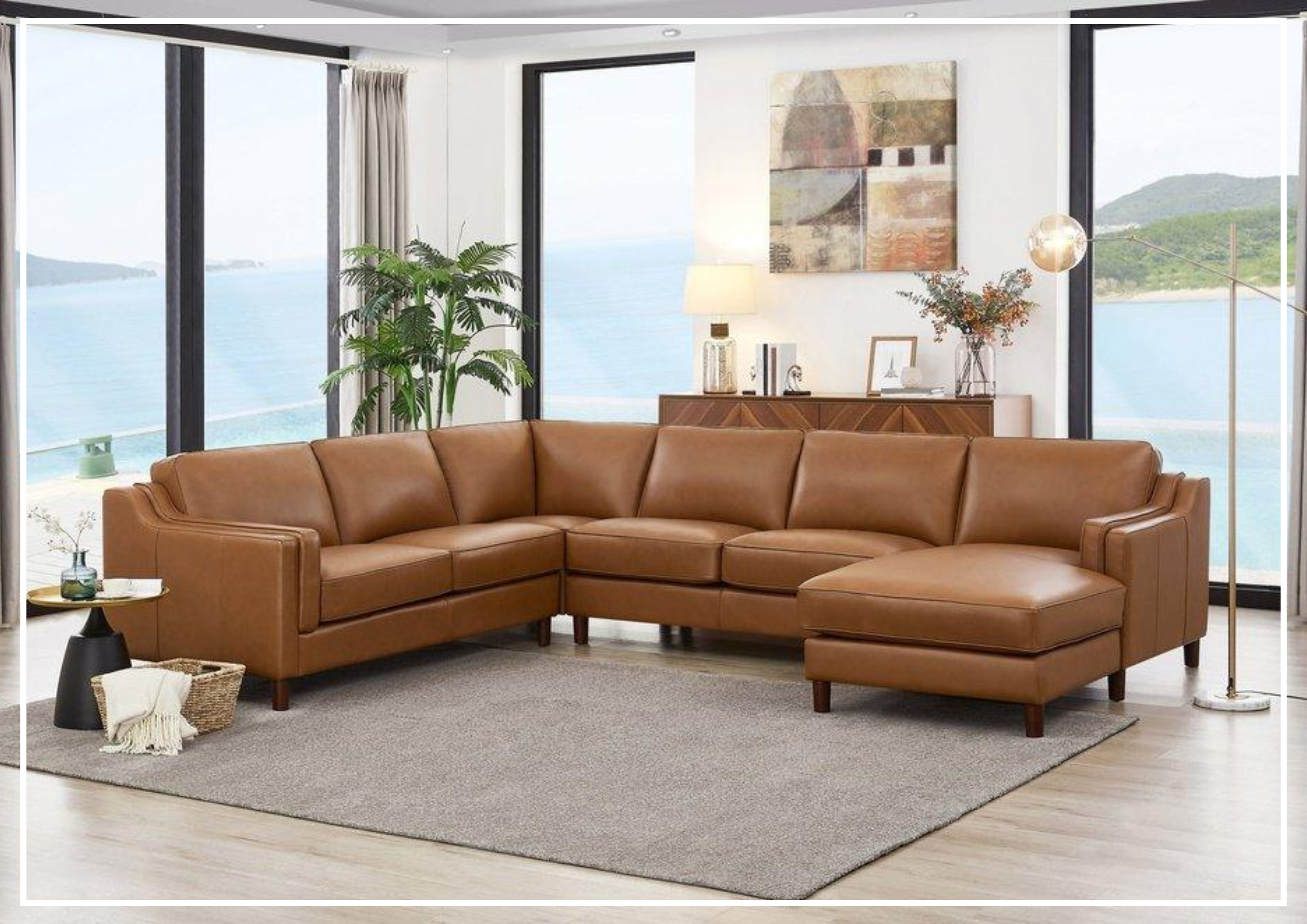 Hydeline Bella Brown Leather U-Shaped Sectional Sofa with Reversible Chaise - Modern L-Shaped Couch for Living Room, Family Room & Home Theater
