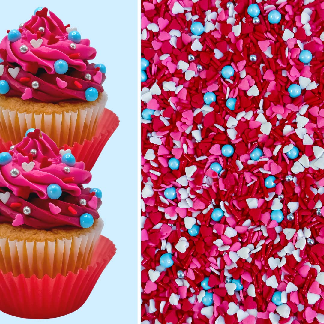 Valentine's Day Cupcake Decorations - 6oz Heart-Shaped Confetti Sprinkles for Cakes, Cookies, Ice Cream & Donuts | Baking Supplies for Parties, Weddings & Romantic Desserts
