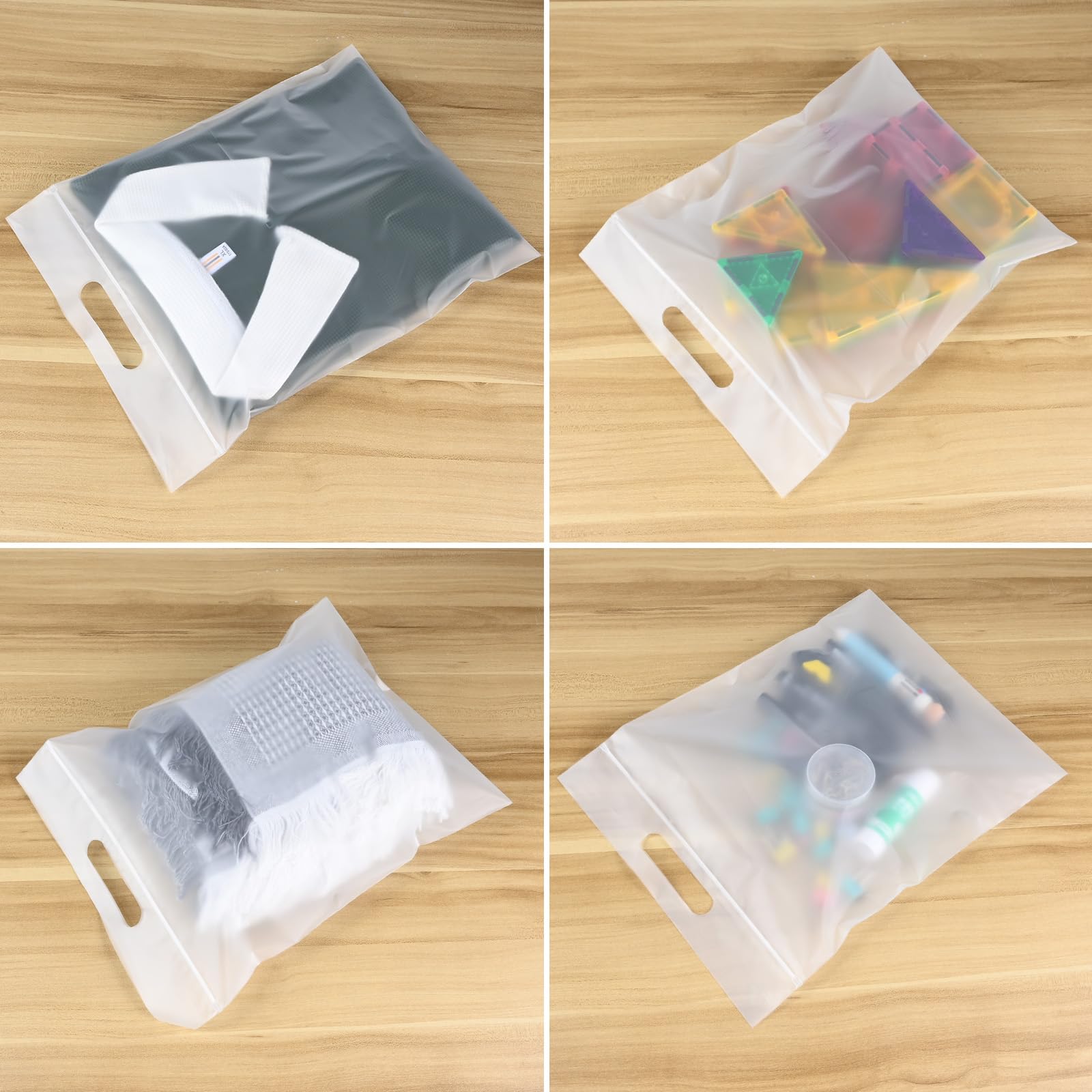 11x14 Inch Clear Frosted T-Shirt Bags - 100 Pack Zipper Shipping Bags with Handle for Small Business | Perfect for Retail, Online Stores & Clothing Packaging