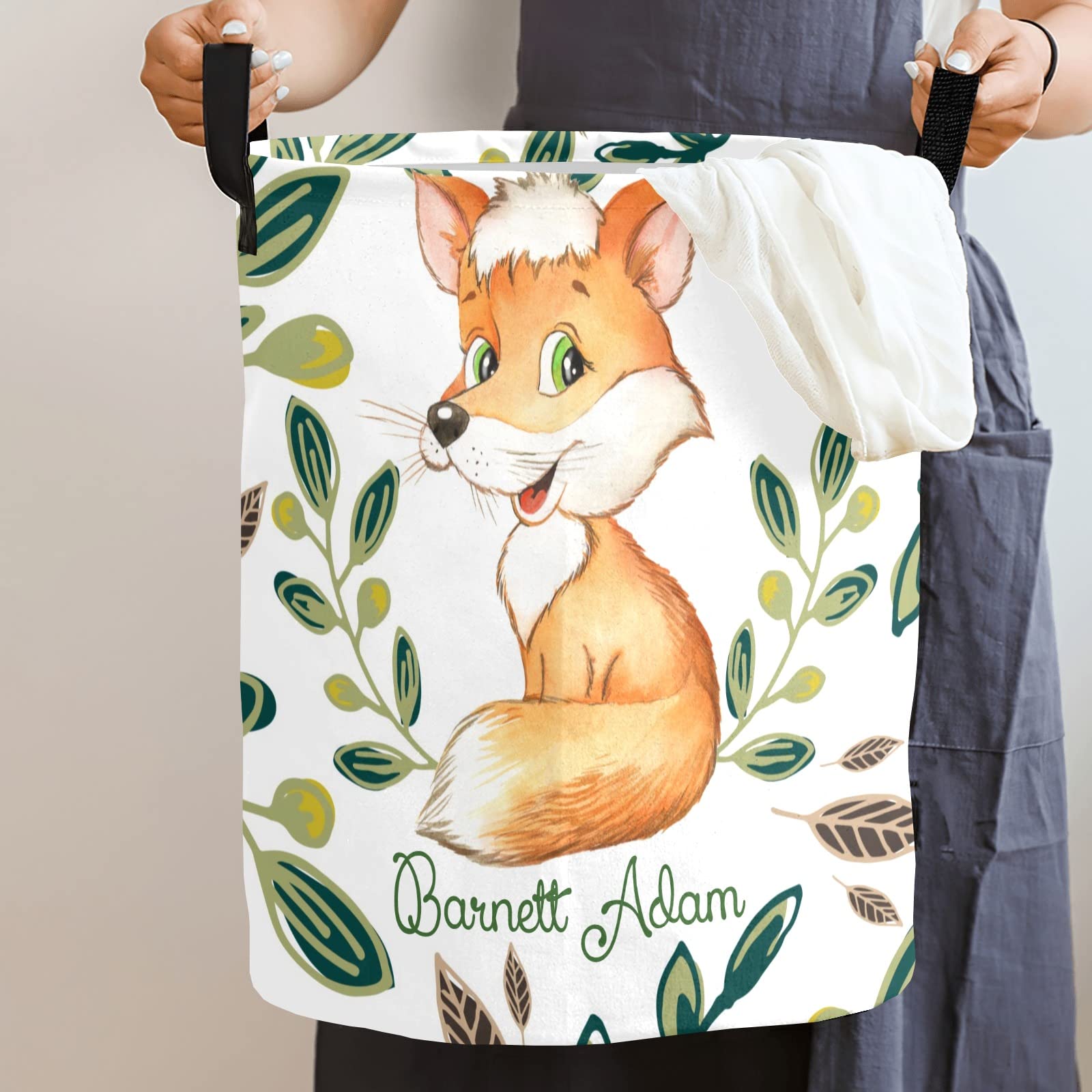 Personalized Fox Forest Laundry Hamper - Collapsible Waterproof Clothes Basket with Handles, 50L Storage Bin for Bedroom, Bathroom & College Dorm | Perfect for Organizing Clothes, Toys and Laundry Essentials