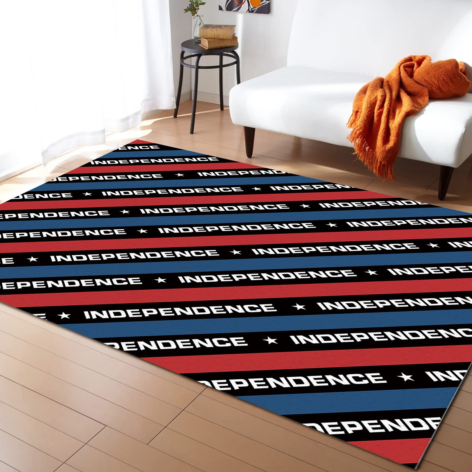 Red and Blue Stripes 5'x7' Area Runner Rug - Washable Indoor Outdoor Carpet for Kitchen, Living Room, Bathroom, Bedroom, Classroom & Laundry Room - Patriotic Independence Day Geometric Doormat for Entryway, Desk & Welcome Mat - Perfect for 4th of July Decor, Home Office & Front Door