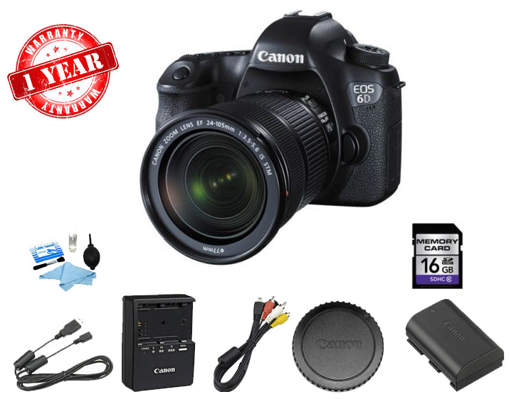 Canon EOS 6D Full Frame DSLR Camera with EF 24-105mm f/3.5-5.6 IS STM Lens Kit - 16GB SD Card Included - Perfect for Portrait, Landscape & Travel Photography