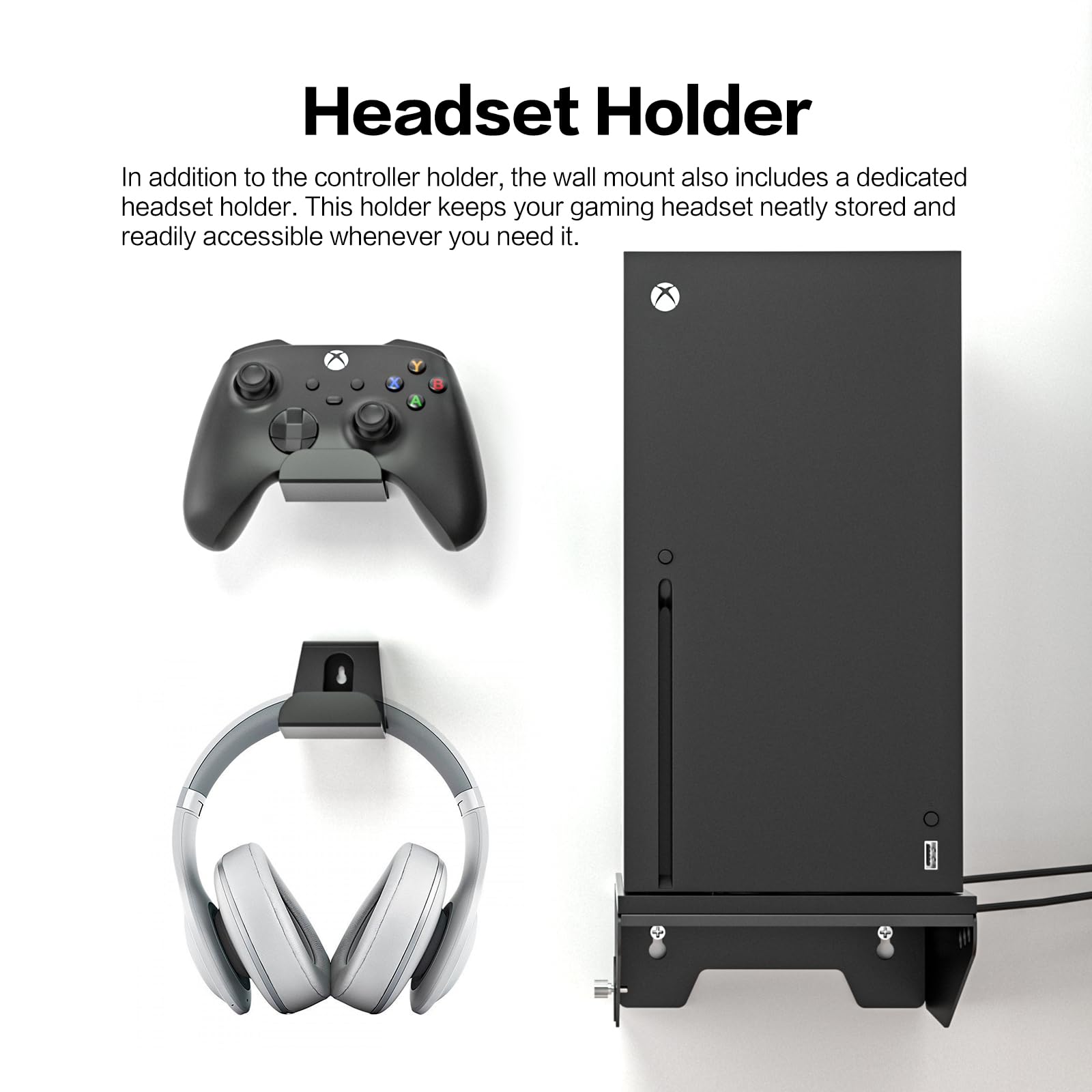 Xbox Series X Wall Mount Kit - Secure Wall Bracket for Xbox Series X Console with Controller & Headset Holder - Perfect for Gaming Setup & Space Saving