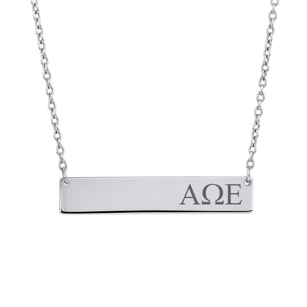 Alpha Omega Epsilon Sorority Bar Necklace - Stainless Steel Greek Letter Lavalier Pendant for Sorority Sisters, Graduation Gifts & Sisterhood Events