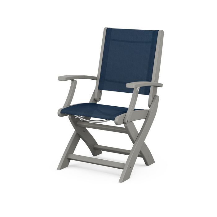POLYWOOD Coastal Folding Chair - Durable Outdoor Furniture for Patio, Beach & Poolside - Weather-Resistant Adirondack Style Chair with Cup Holder