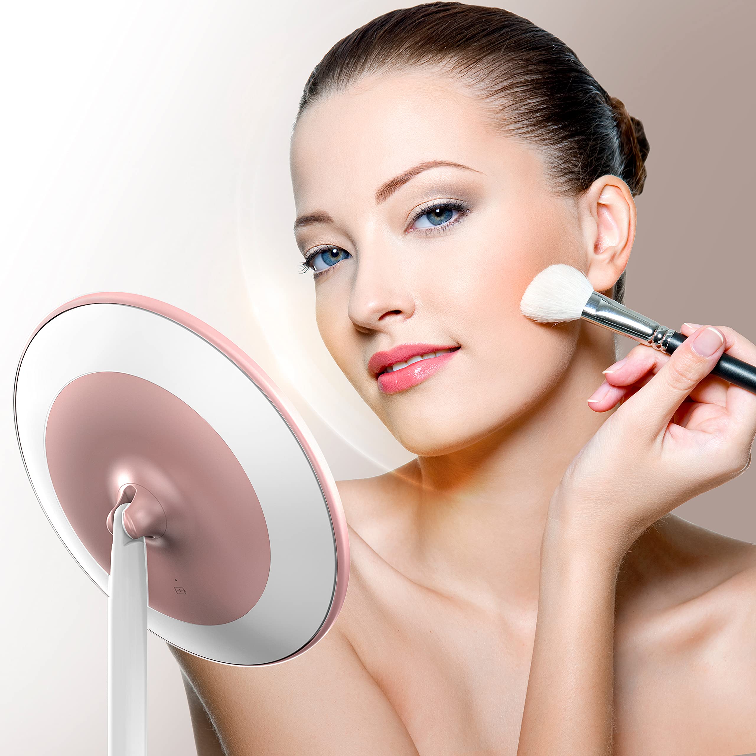 LED Makeup Mirror with Lights & 10X Magnification - Adjustable Brightness Vanity Mirror with Stand, USB Charging, for Home, Bathroom & Dressing Table - Perfect for Makeup, Skincare & Grooming