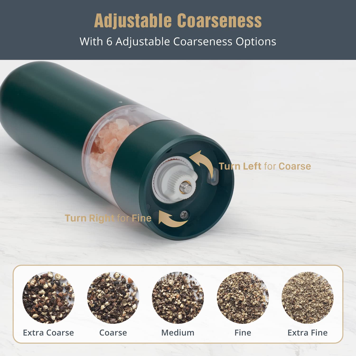 Premium Electric Salt and Pepper Grinder Set - USB Rechargeable, Adjustable Ceramic Grinding for Fresh Black Peppercorn & Sea Salt - Automatic One-Hand Operation - Perfect for Kitchen, Dining Table & Outdoor BBQ (Green)