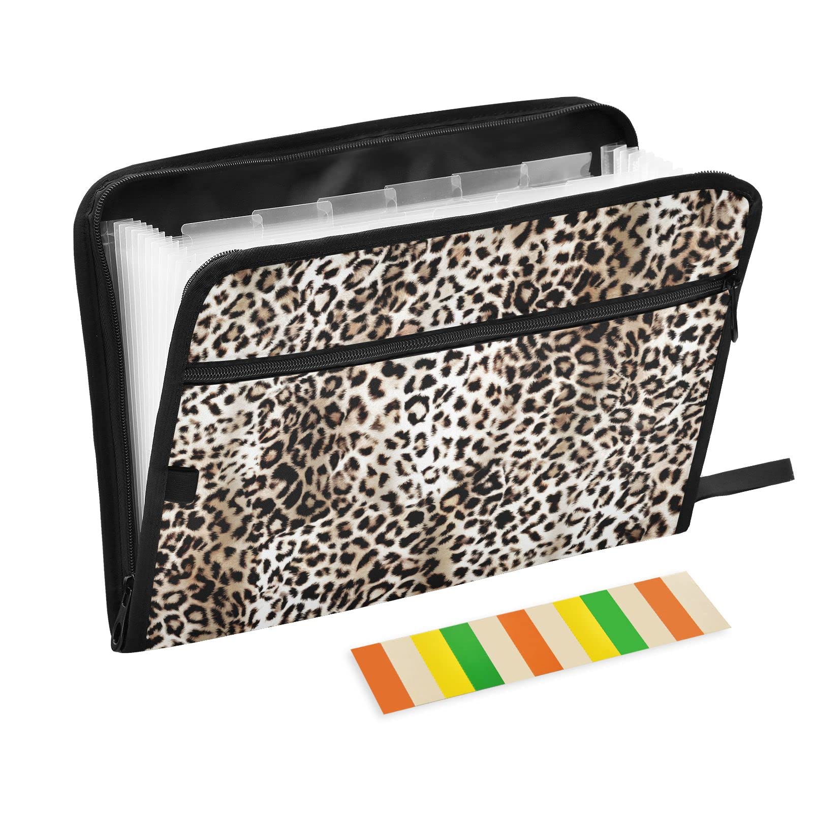 Kcldeci 13-Pocket Expanding File Folder - Leopard Print Accordion Organizer with Zipper Closure for A4/Legal Documents - Perfect for Office, School & Home Organization (Letter Size)