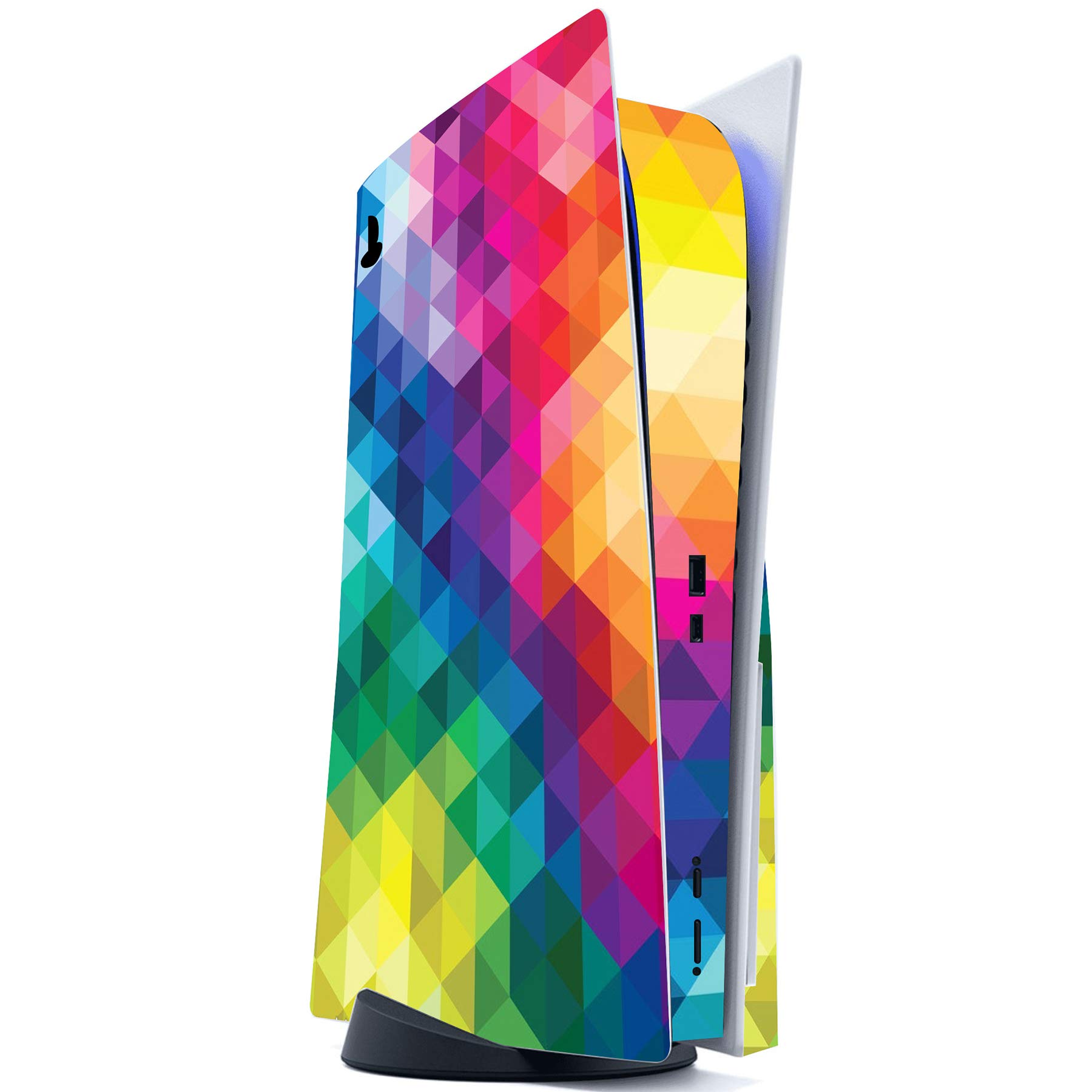 PlayVital Colorful Triangle Skin Stickers for PS5 Controller, Console Disc Edition, Charging Dock & Headset - Premium Vinyl Decals for Customization - Perfect for Gaming Setups & Personalized Gifts