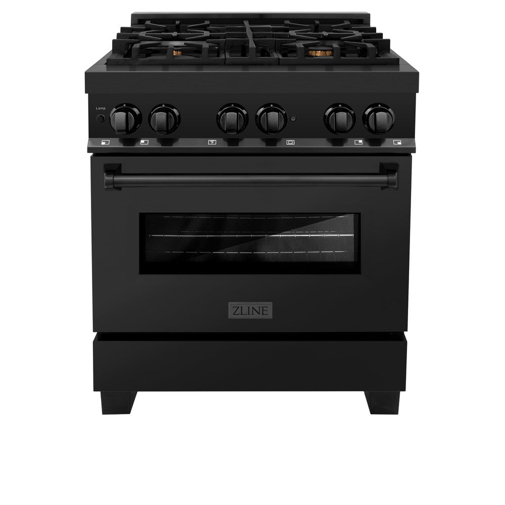 ZLINE 30-inch Black Stainless Steel Kitchen Package - Dual Fuel Range & Over-the-Range Microwave (3KPR RABOTRH30) | Premium Appliance Bundle for Modern Kitchens | Perfect for Home Renovations & Chef-Inspired Cooking Spaces