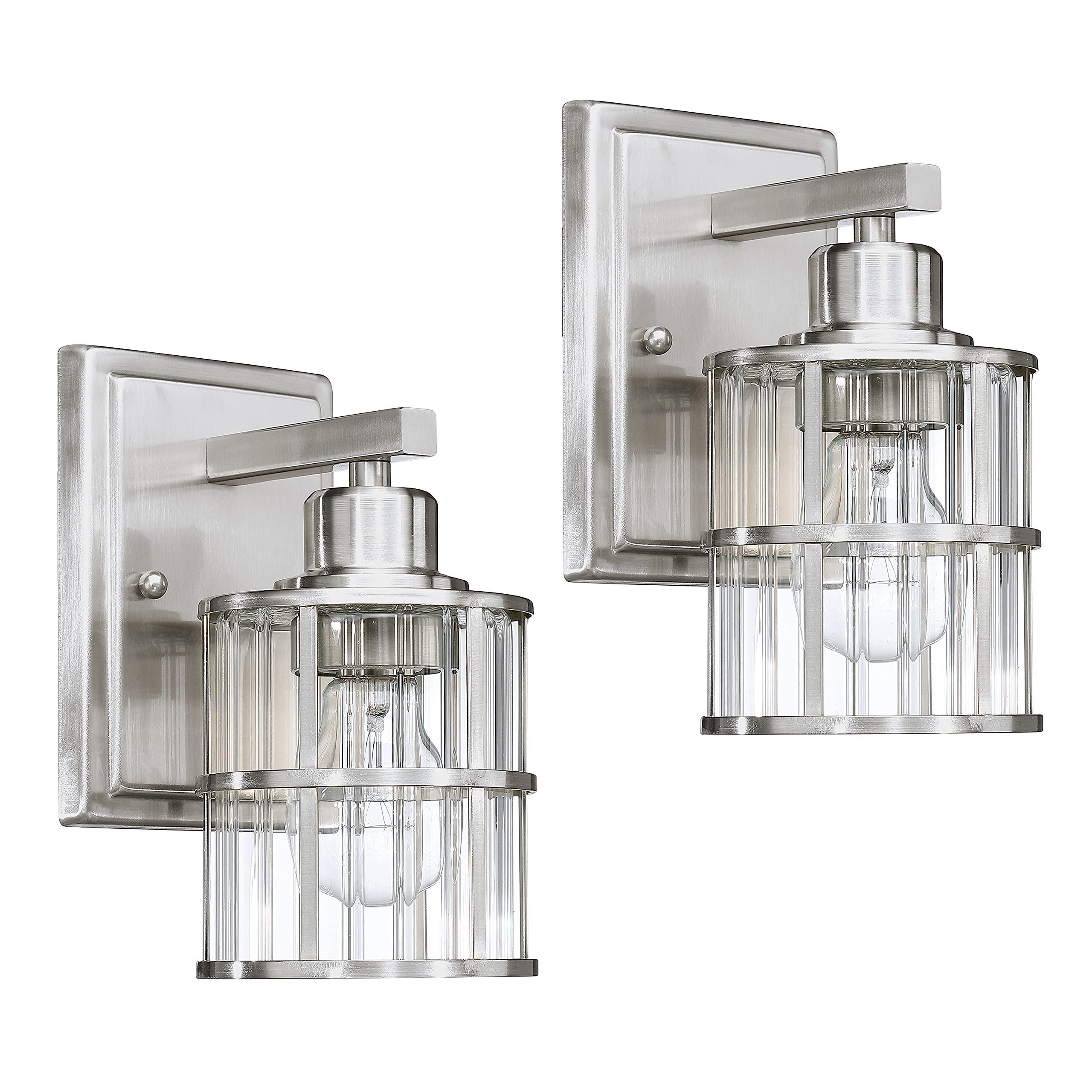 Doraimi 2-Pack Brushed Nickel Wall Sconce with Clear Glass Shade - UL Certified Bathroom Vanity Light, Hallway & Bedroom Lighting Fixture for Modern Home Decor