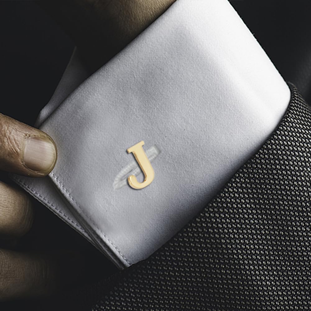 Men's Gold Alphabet Cufflinks - Personalized Initial Cuff Links Set with Gift Box - Perfect for Weddings, Business Attire & Formal Events