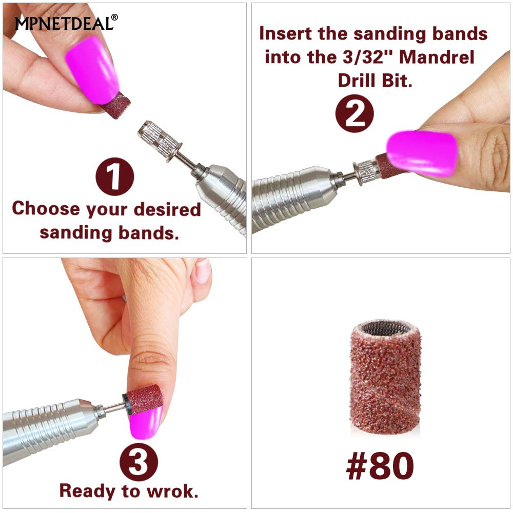 Professional Electric Nail Drill Kit - 30000 RPM Nail File Machine with 300pcs Sanding Bands (#80 Grit) for Acrylic, Gel & Dip Nails - Perfect for Salon & Home Manicure/Pedicure