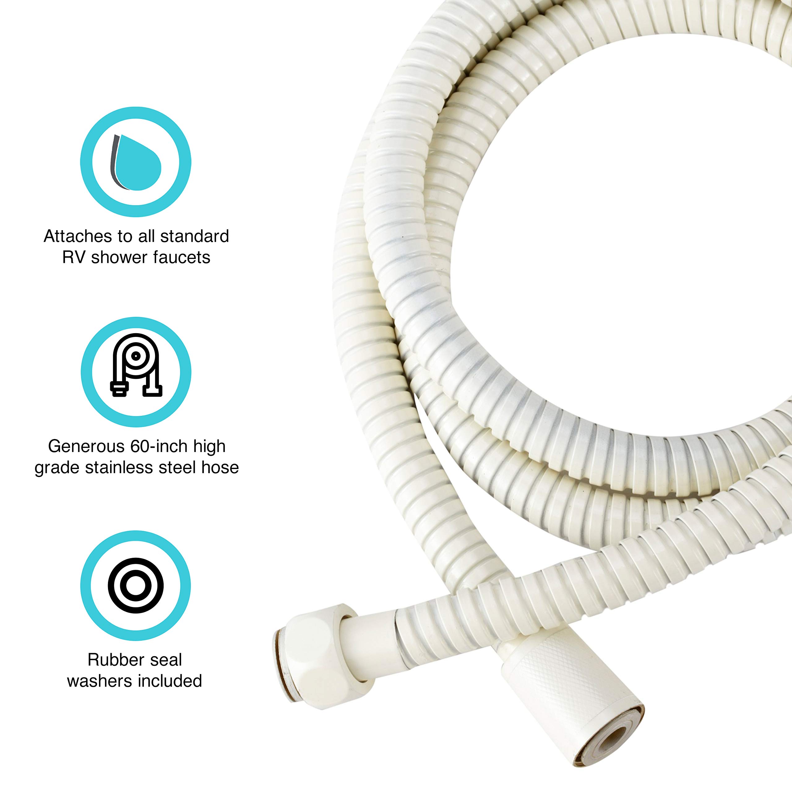 Dura Faucet DF-SA200-BQ RV 60-inch Flexible Stainless Steel Handheld Shower Head Hose in Bisque Parchment - Perfect for RVs, Campers, and Small Bathrooms
