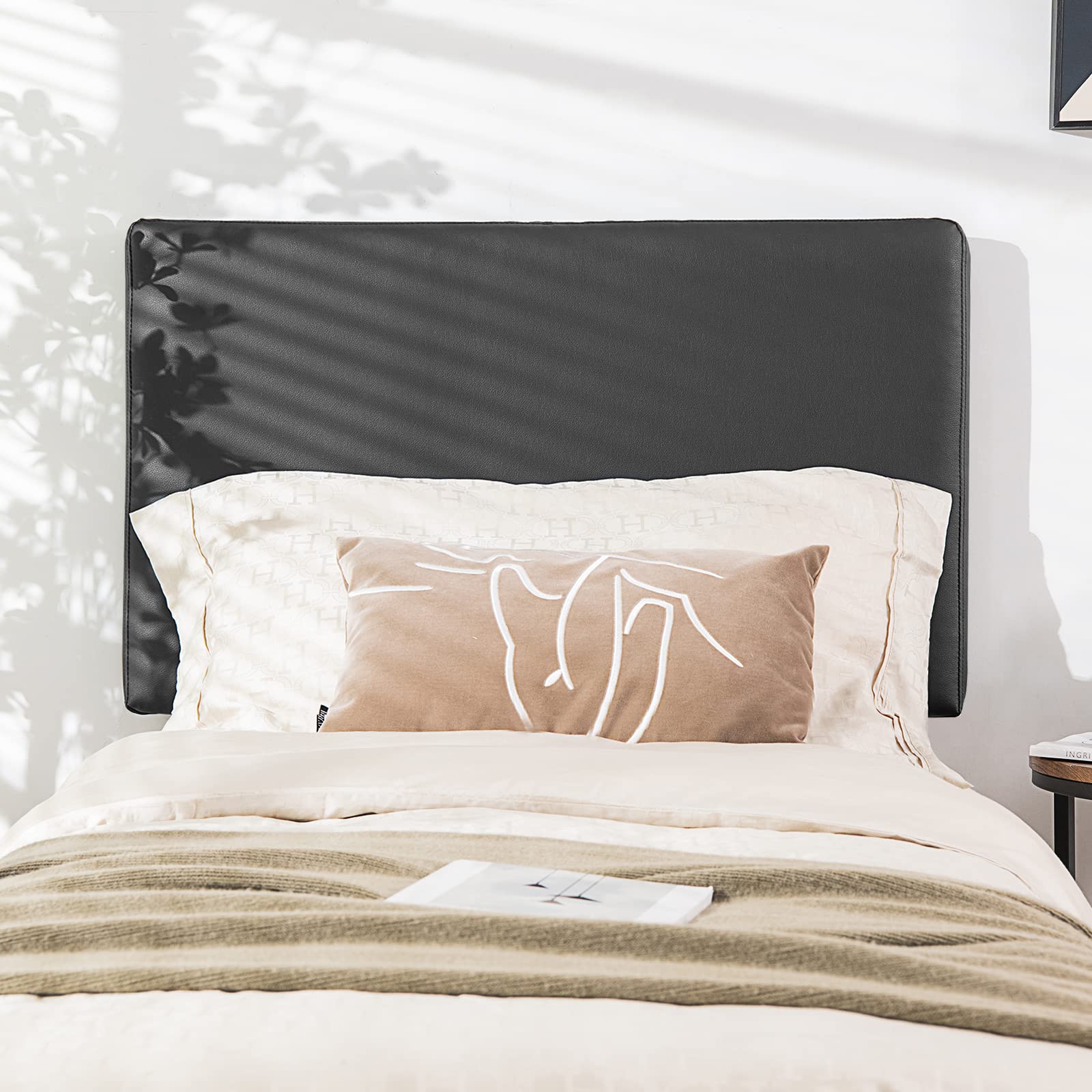 Giantex Twin/Twin XL Upholstered Headboard - Wall Mounted PU Leather Headboard for Dorm Bedroom & College Dorm - Easy Installation with Attachment Device Included - Black - Perfect for Small Spaces & Student Housing