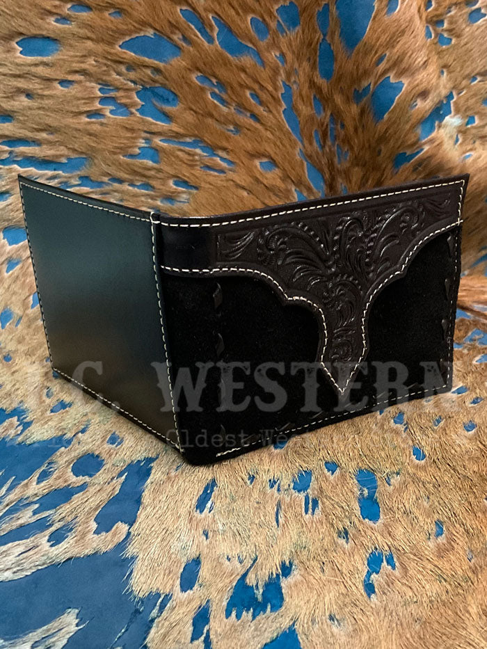 Nocona Men's Roughout Bifold Wallet with Buckle - Black | Genuine Leather Money Clip Wallet for Everyday Use & Travel