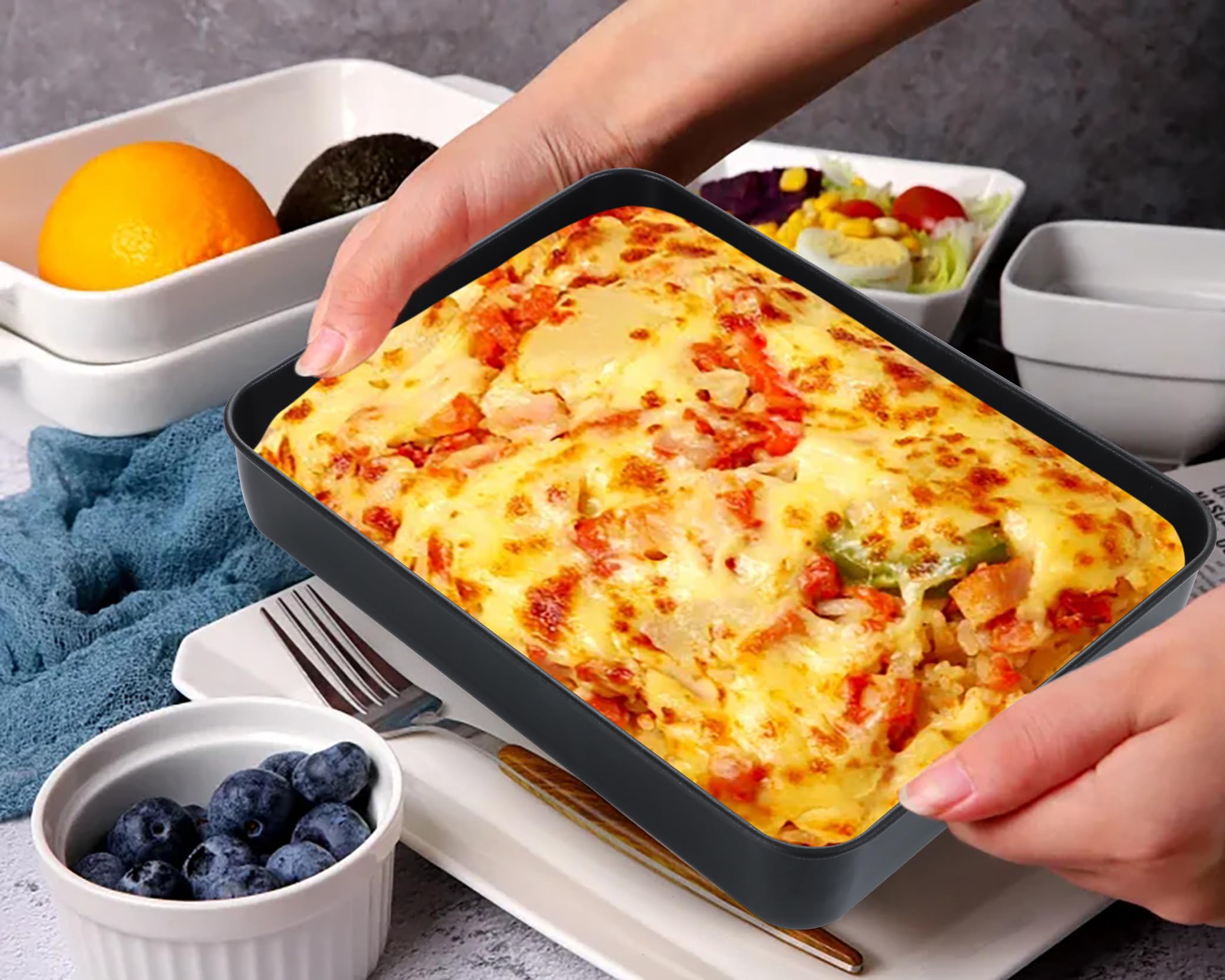 P&P CHEF Nonstick Small Lasagna Pan Set - 10.4 Inch Stainless Steel Deep Baking Tray for Toaster Oven - Perfect for Lasagna, Brownies, Meats & Casseroles - Heavy Duty Rectangular Bakeware - Easy Clean & Dishwasher Safe (2Pcs) - Ideal for Home Cooking, Meal Prep & Holiday Baking