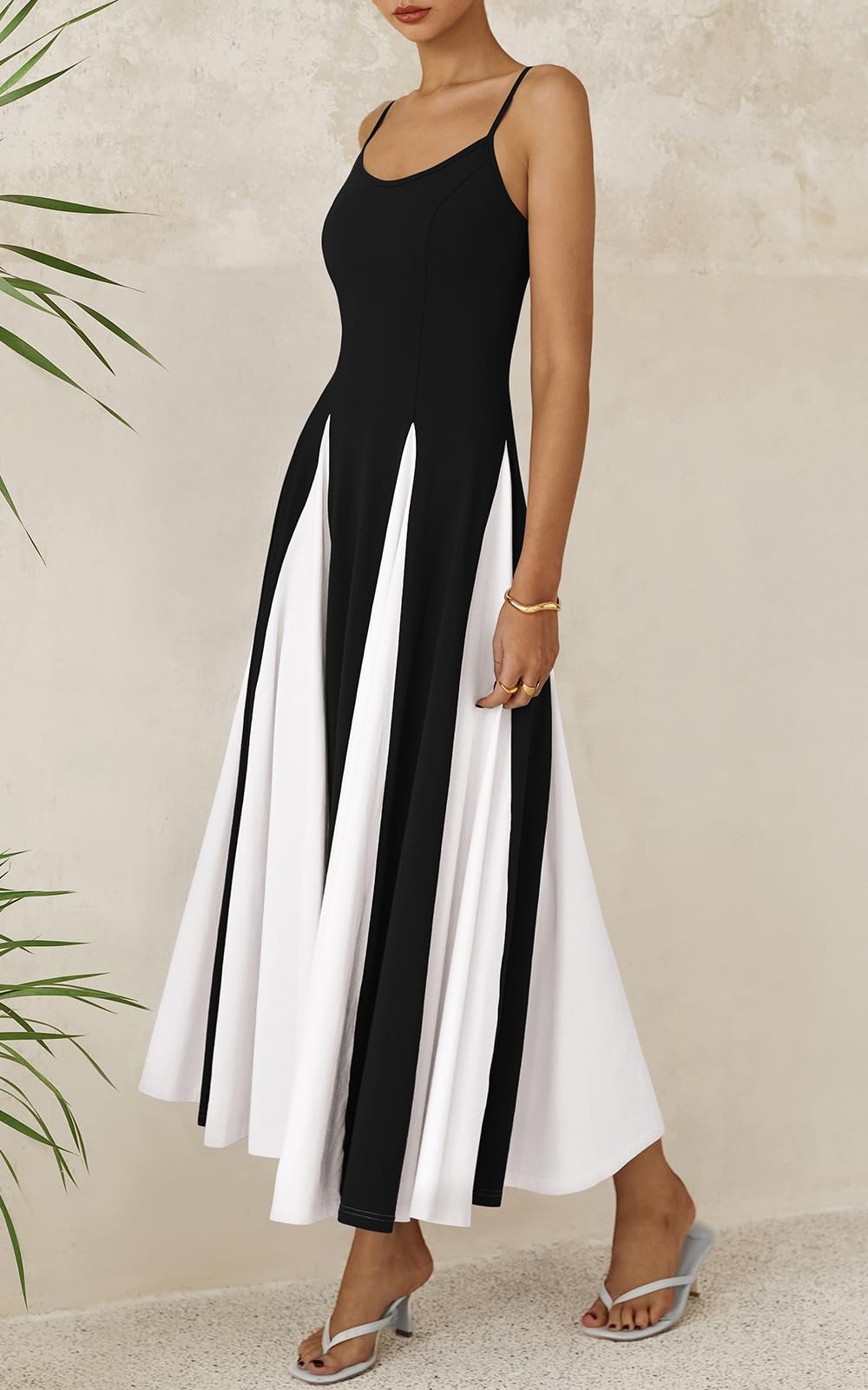 PRETTYGARDEN Women's 2025 Trendy Color Block Spaghetti Strap Sleeveless Maxi Dress - Flowy Spring & Prom Dresses for Casual Outings, Beach Vacations & Special Occasions