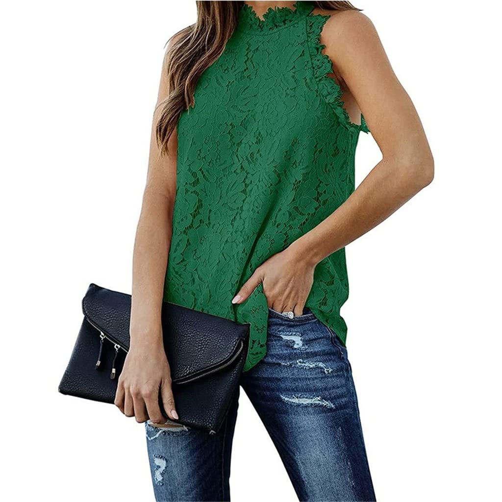 Women's Summer Lace Hollow Out Sleeveless Chiffon Tank Top - Loose Fit Casual Blouse Shirt Crop Top (Color: Fuchsia, Size: Medium) | Beach Cover-Up, Music Festival Outfit, Boho Chic Style